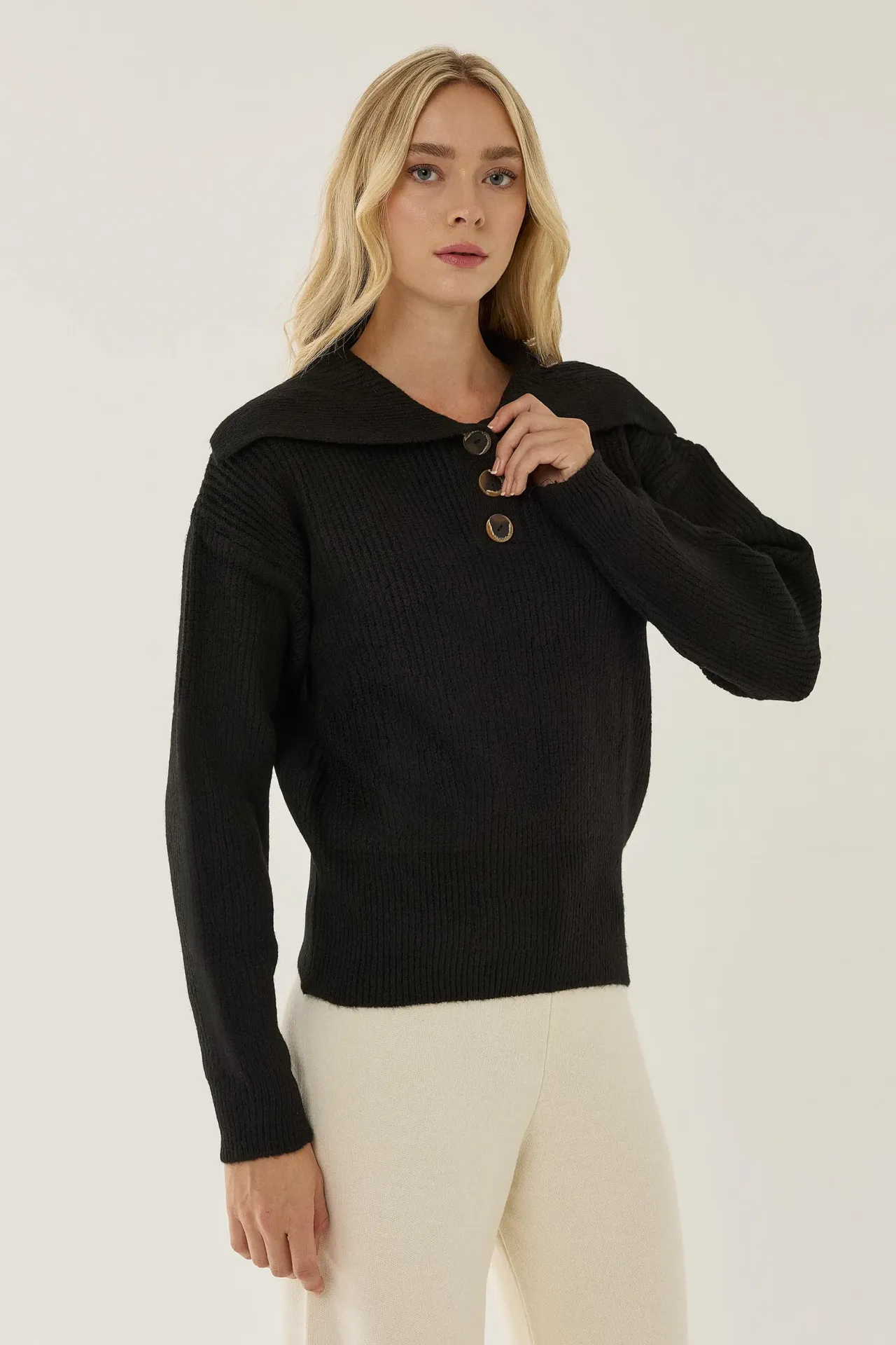 Shawl Collar Buttoned Sweater