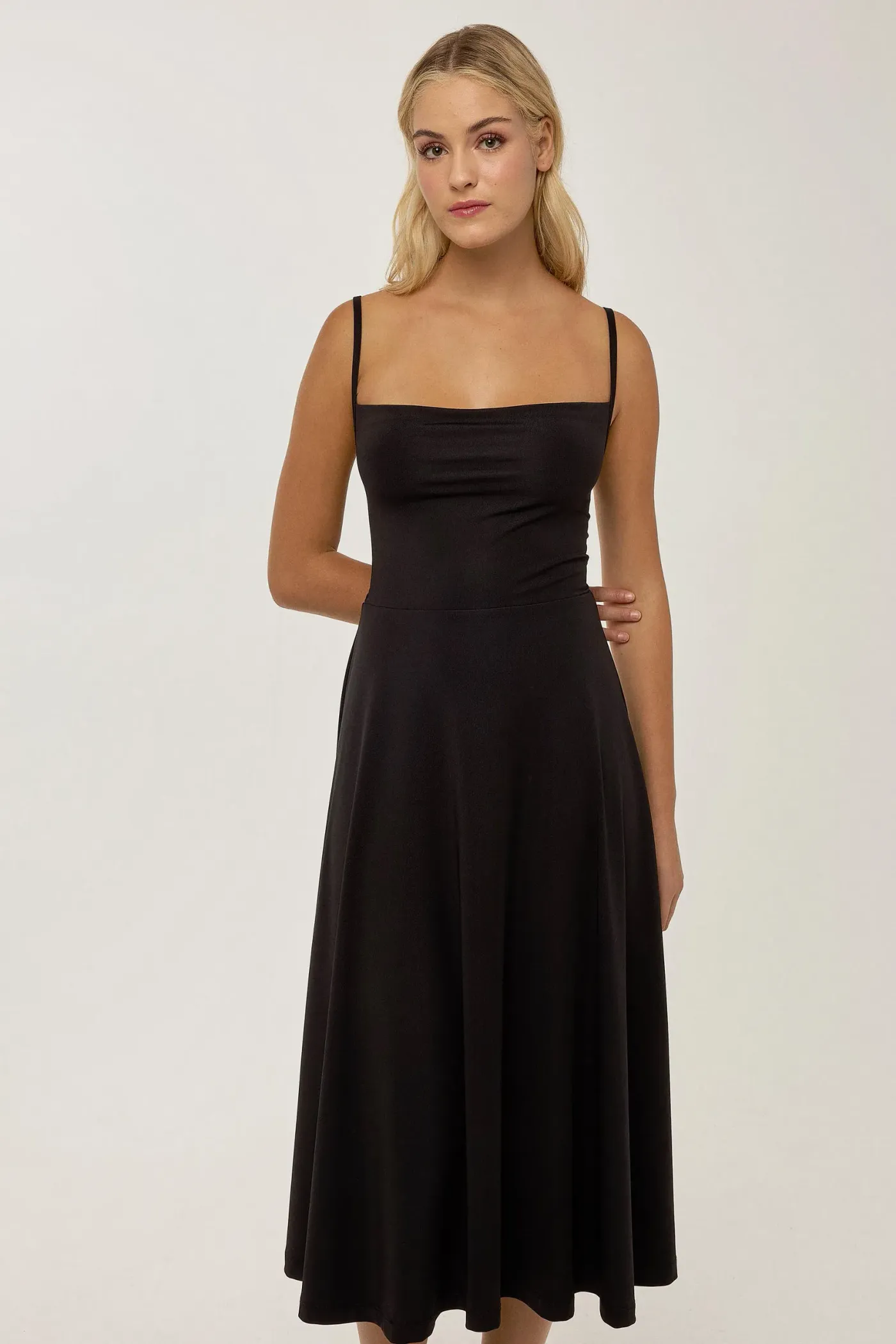 A-Line Sleeveless Midi Dress with Cowl Neck 3