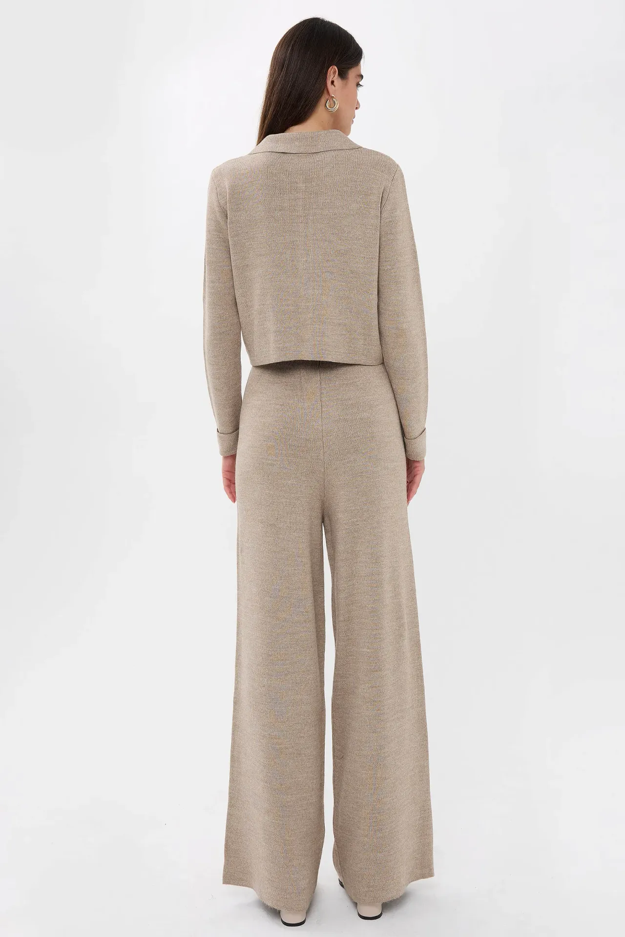 Shirt Collar Long Knit Co-Ord Set