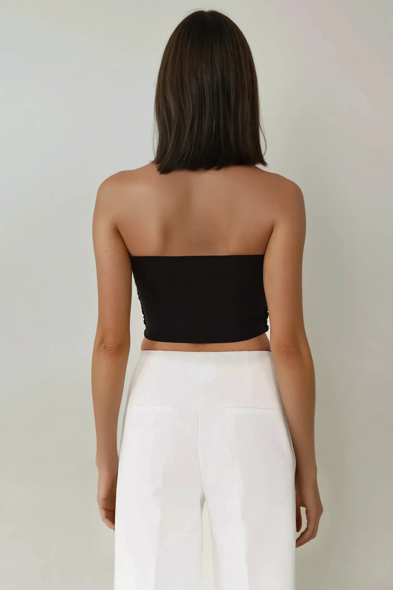 Strapless Ruffle Drape Crop Top