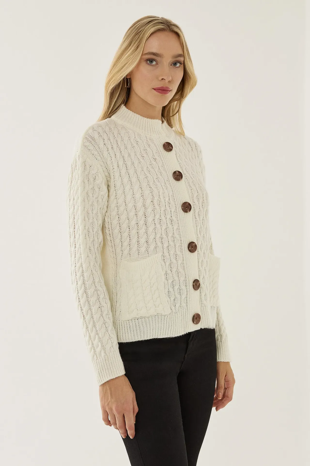 Textured Knitwear Cardigan with Buttons