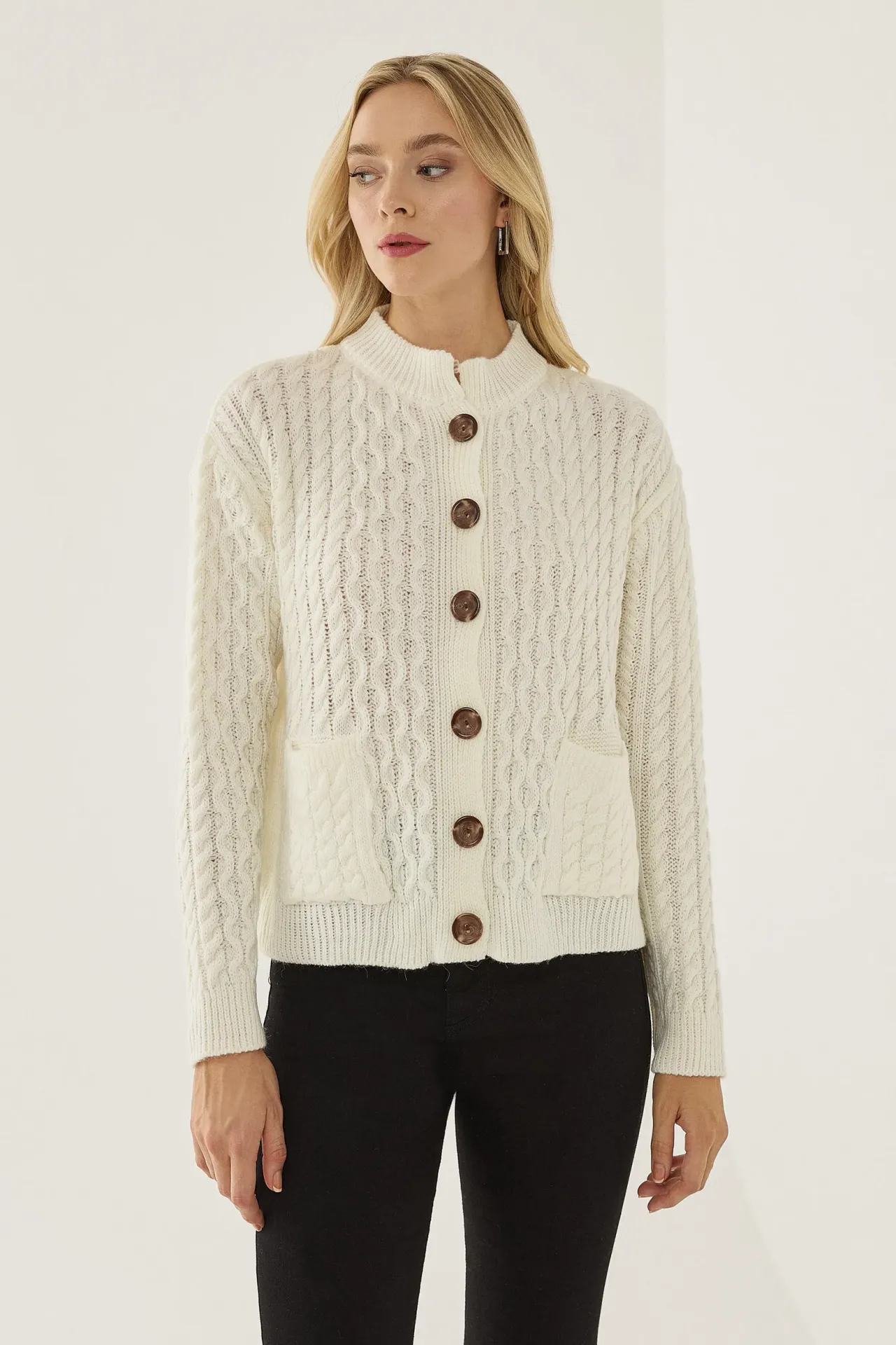 Textured Knitwear Cardigan with Buttons