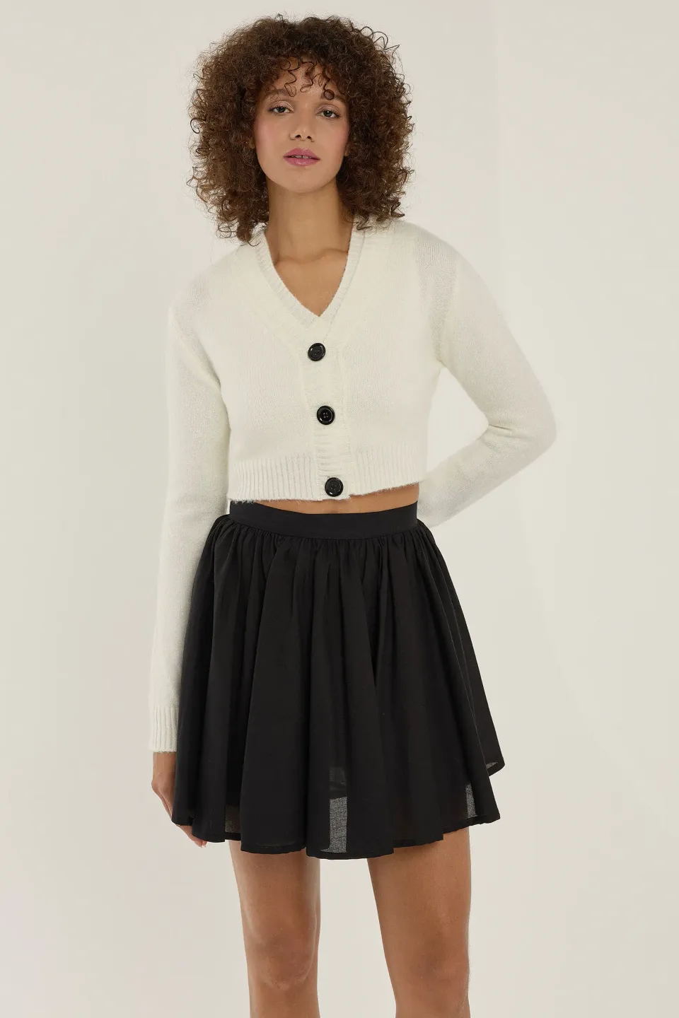 Knitted V-Neck Two Pieces Set with Button Detail