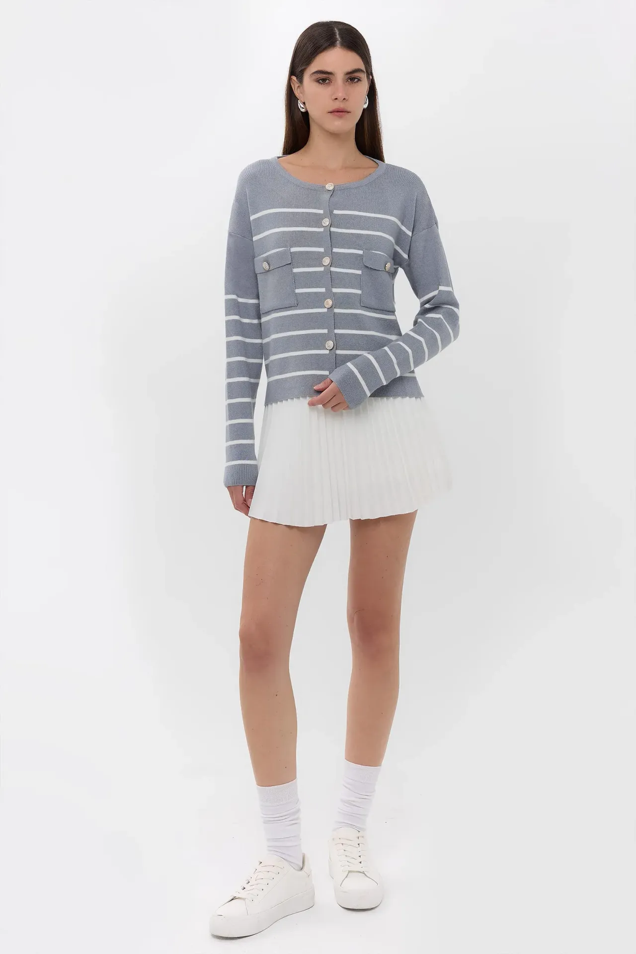 Striped Knitted Buttoned Cardigan