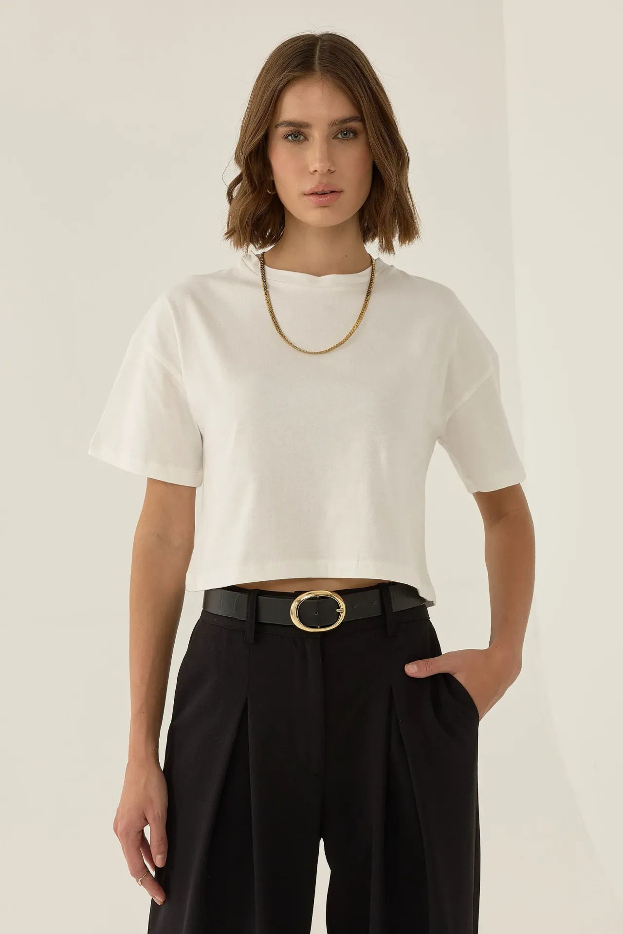 Basic Crew Neck Crop T-Shirt