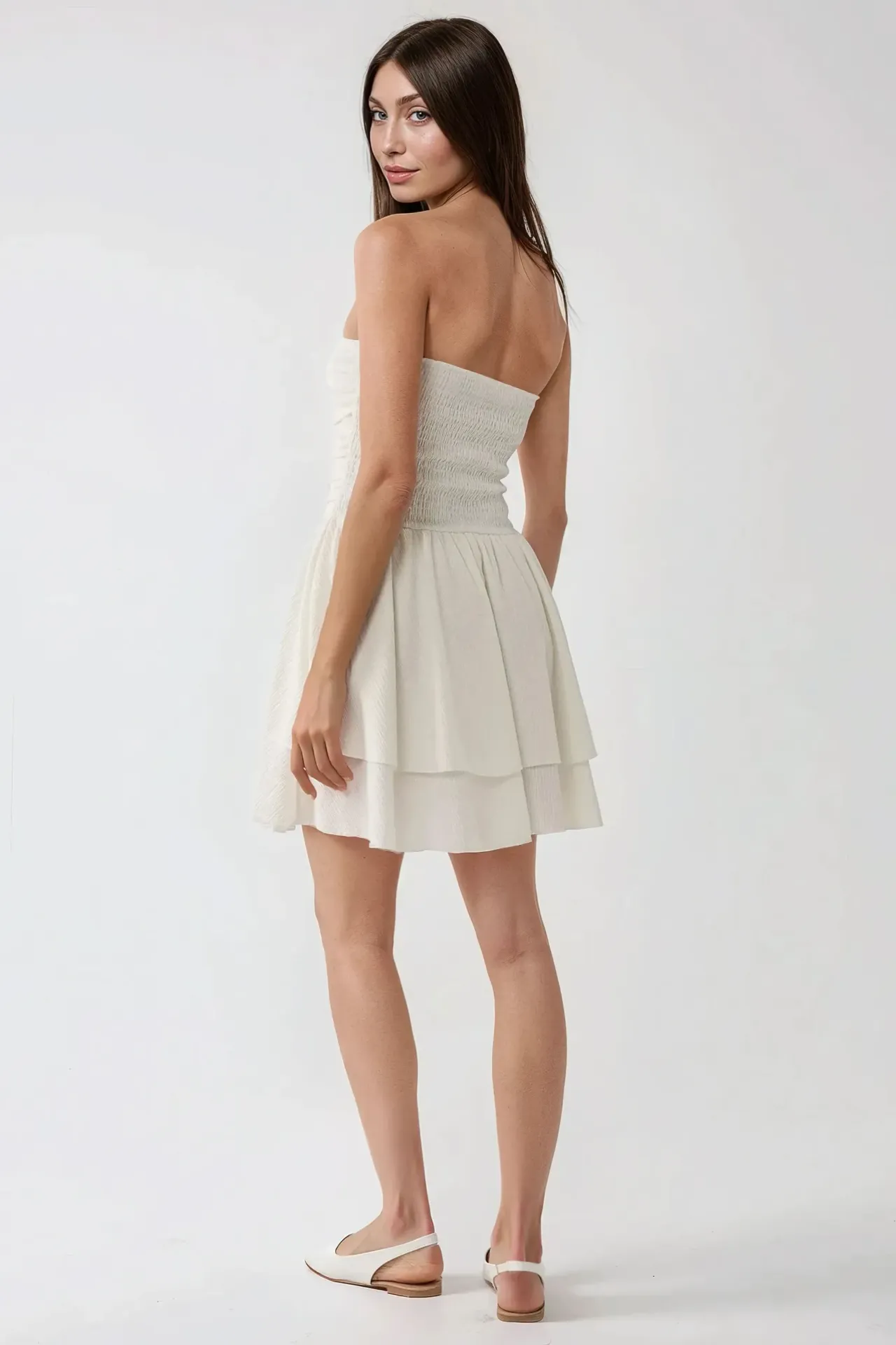 Strapless Textured Ruffle Mini Dress