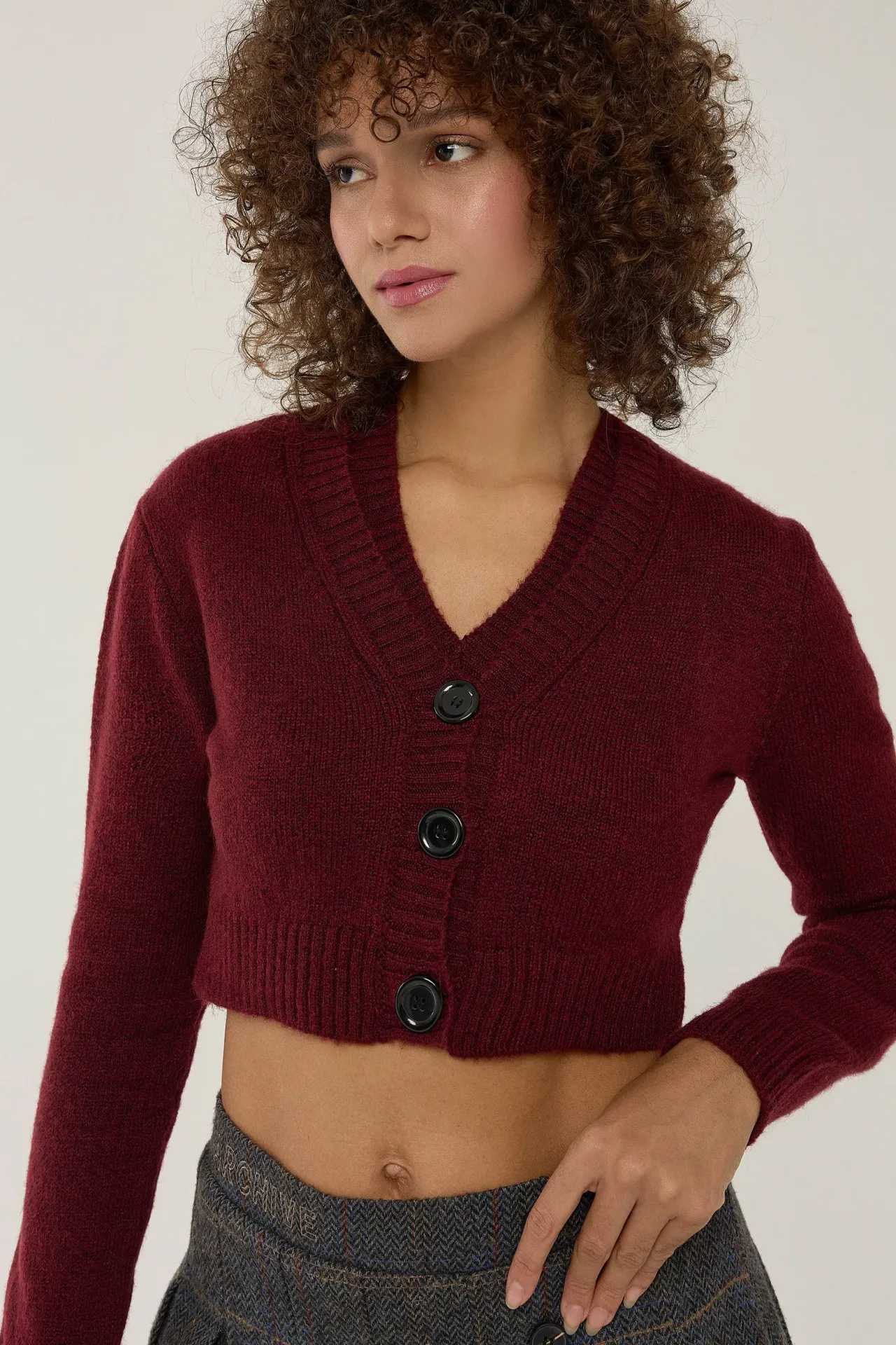 Knitted V-Neck Two Pieces Set with Button Detail
