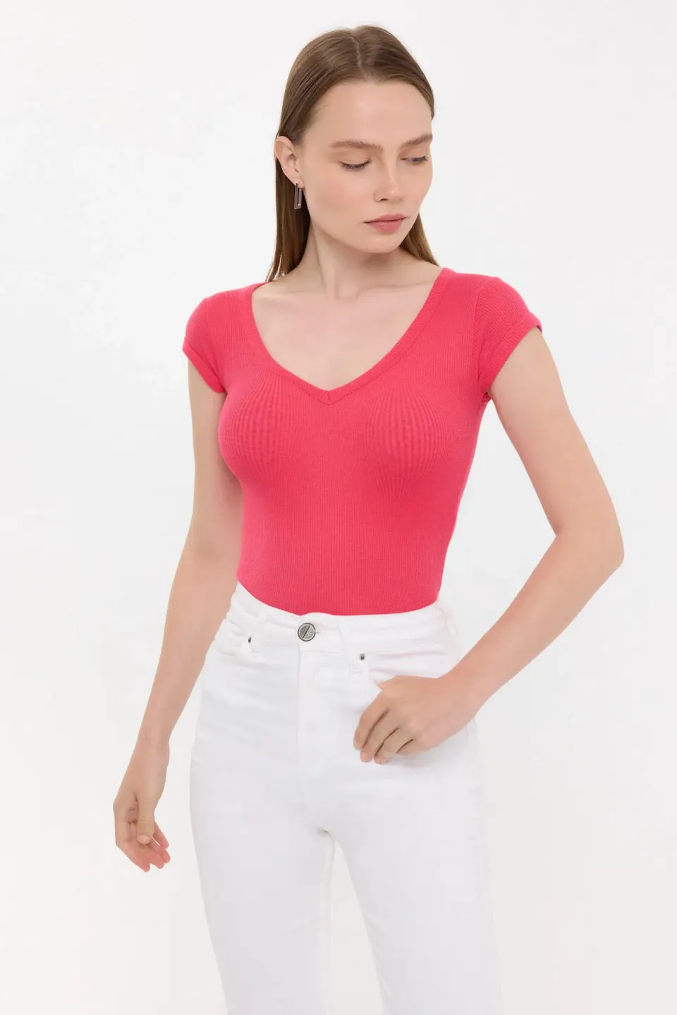 V-Neck Cap Sleeve T-Shirt