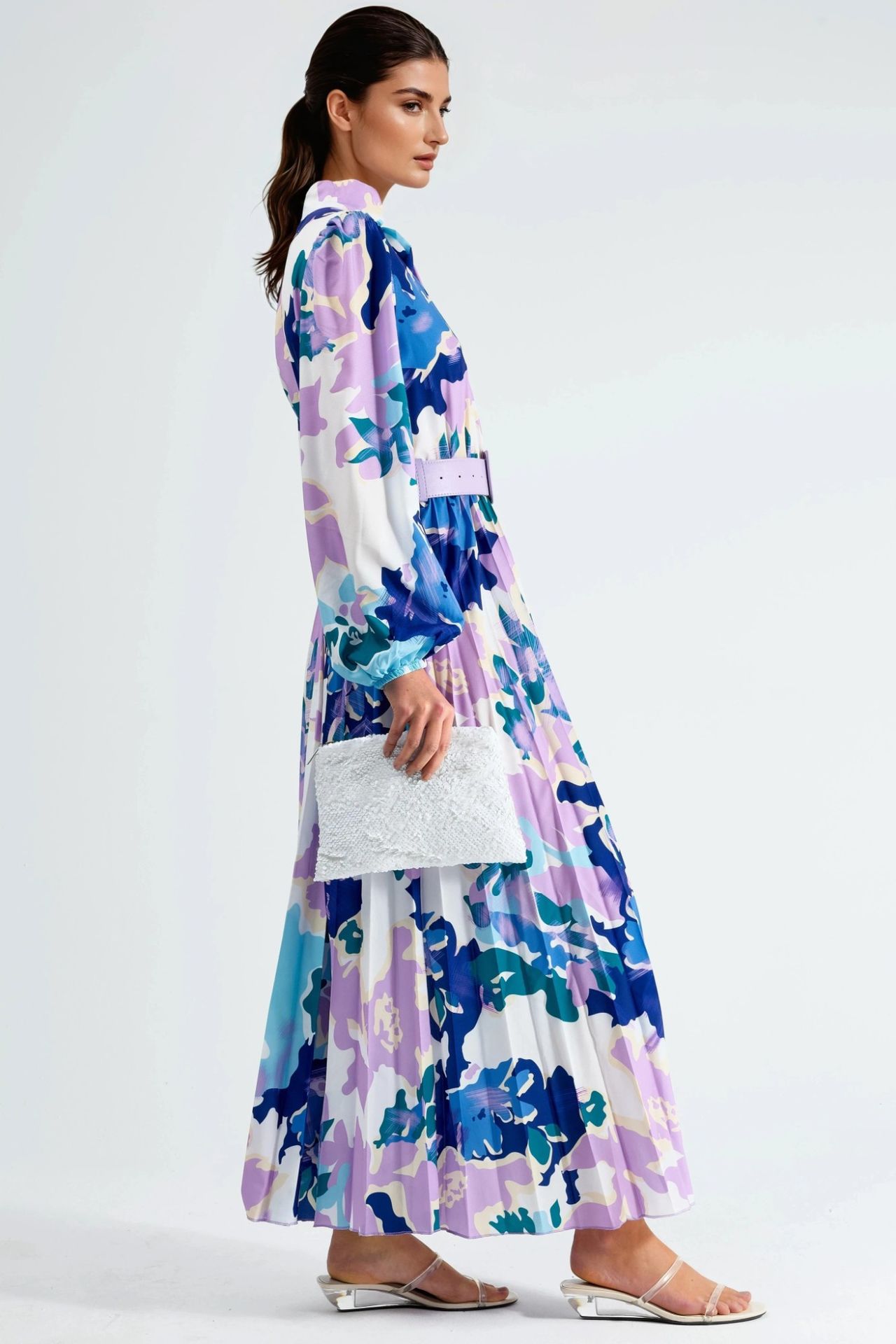 MSN Abstract Print Midi Dress with Choker Collar