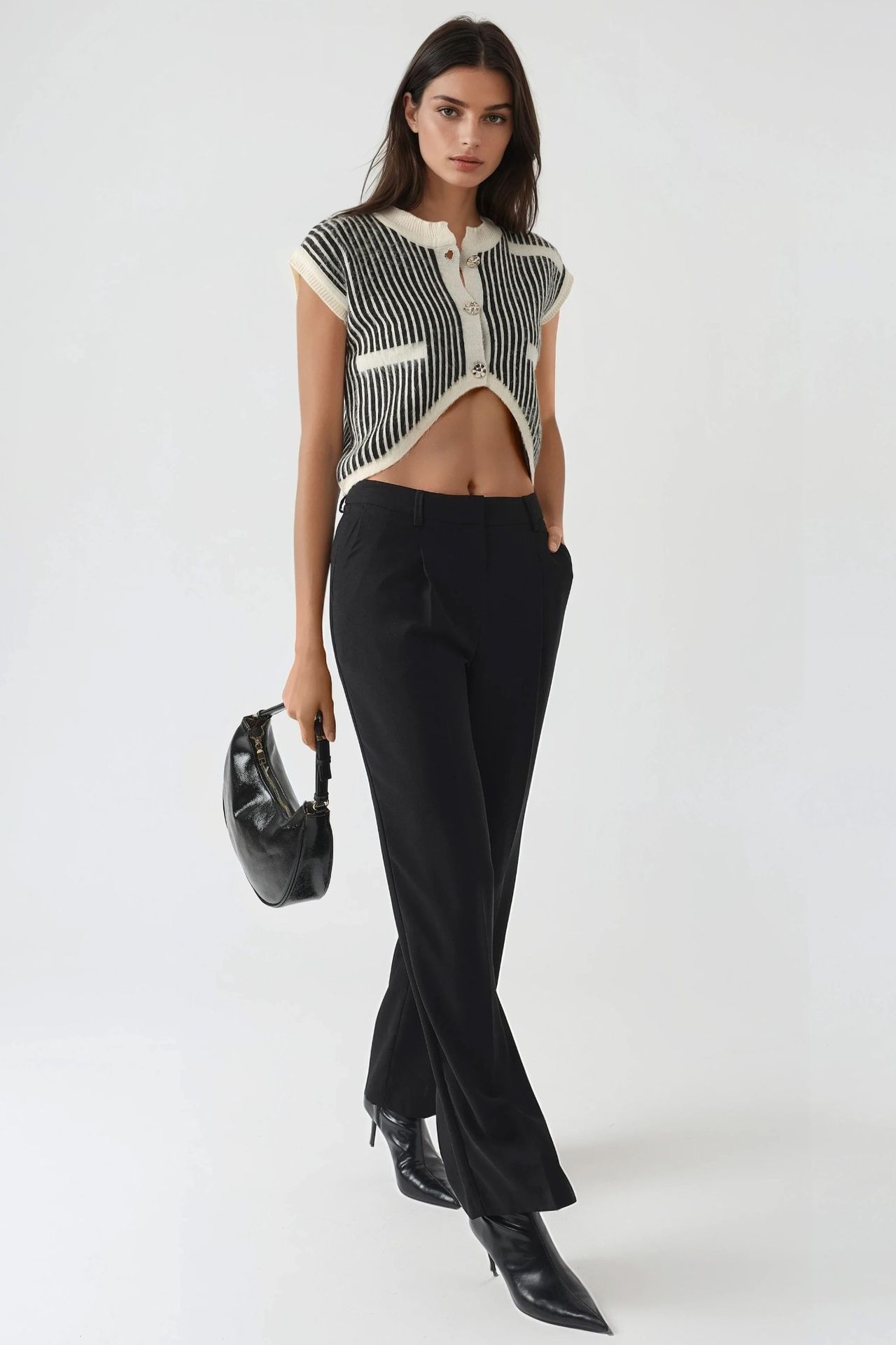 MY FASHION Striped Ribbed Knit Crop Top with Button Closure 5