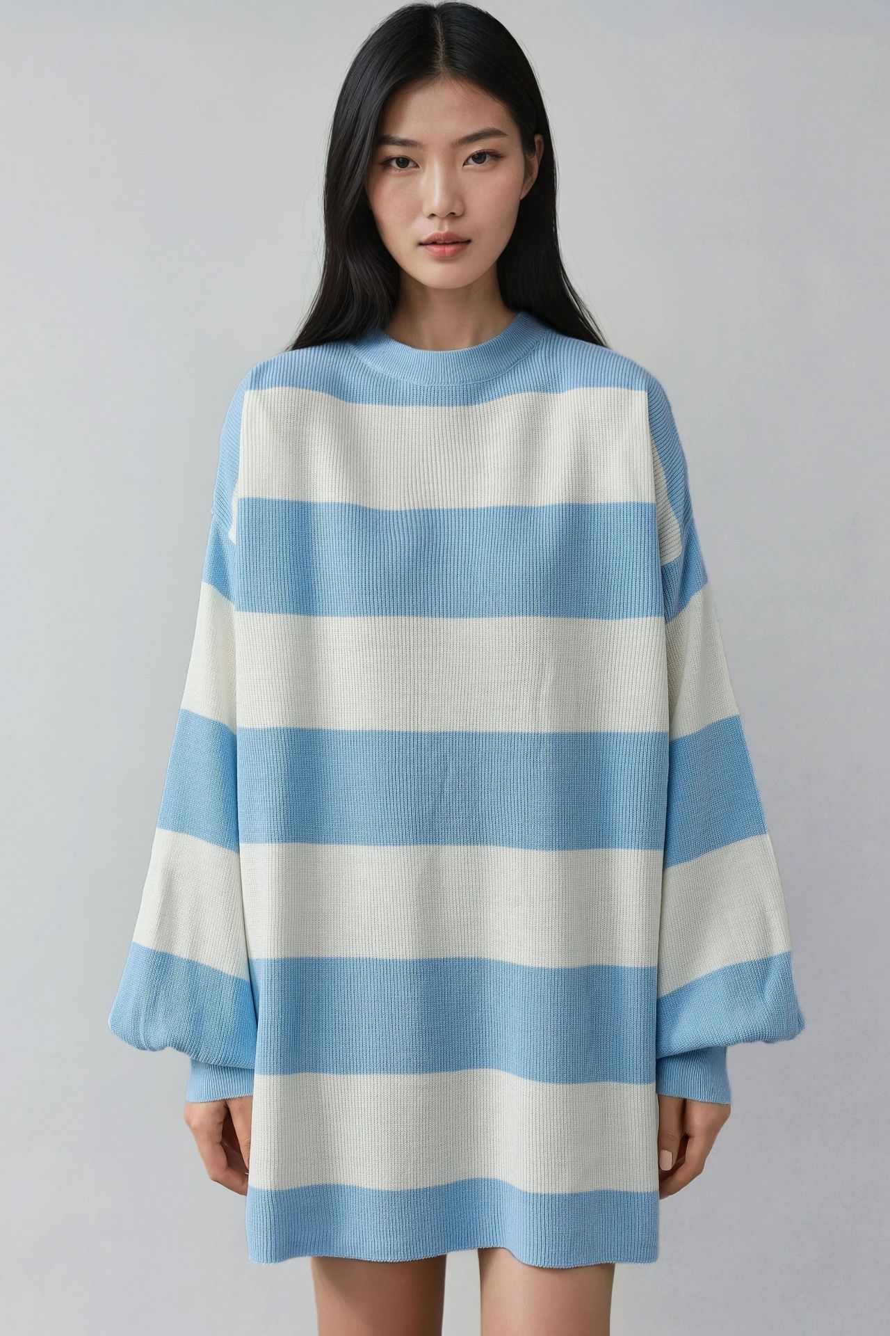 MY FASHION Striped Mini Dress with Crew Neck 5