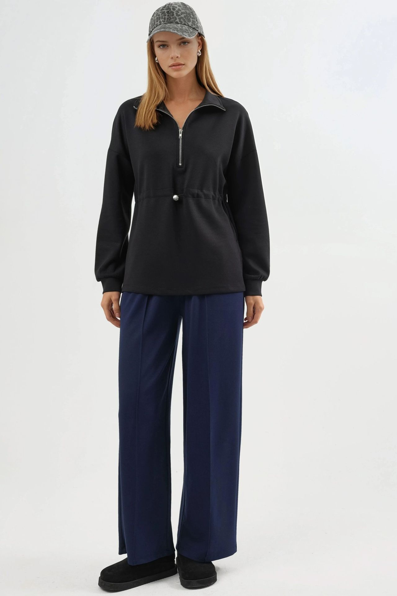 BUSEM Zipper Collar Sweatshirt with Adjustable Waist 6