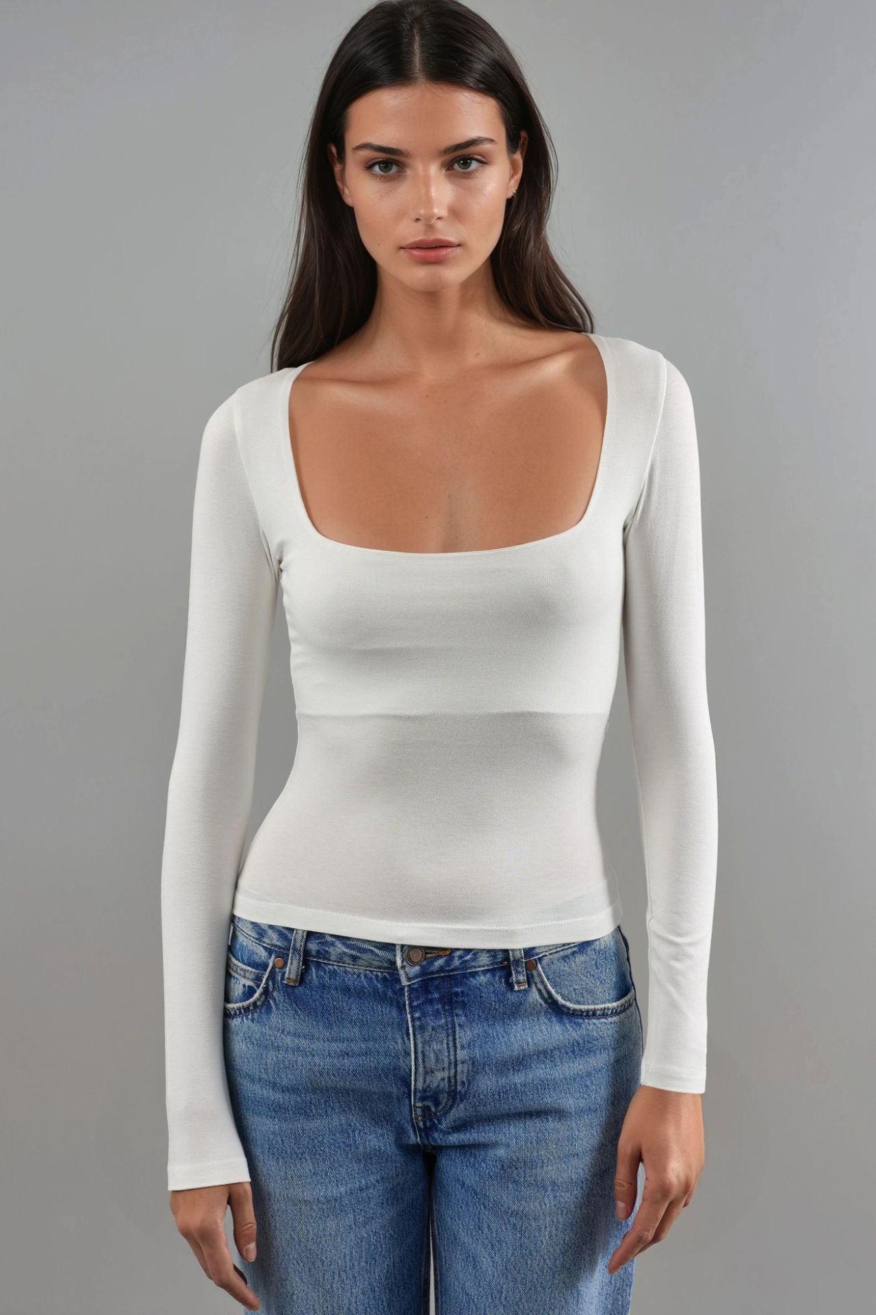 BUSEM Fitted Long Sleeve Blouse with Square Collar 7