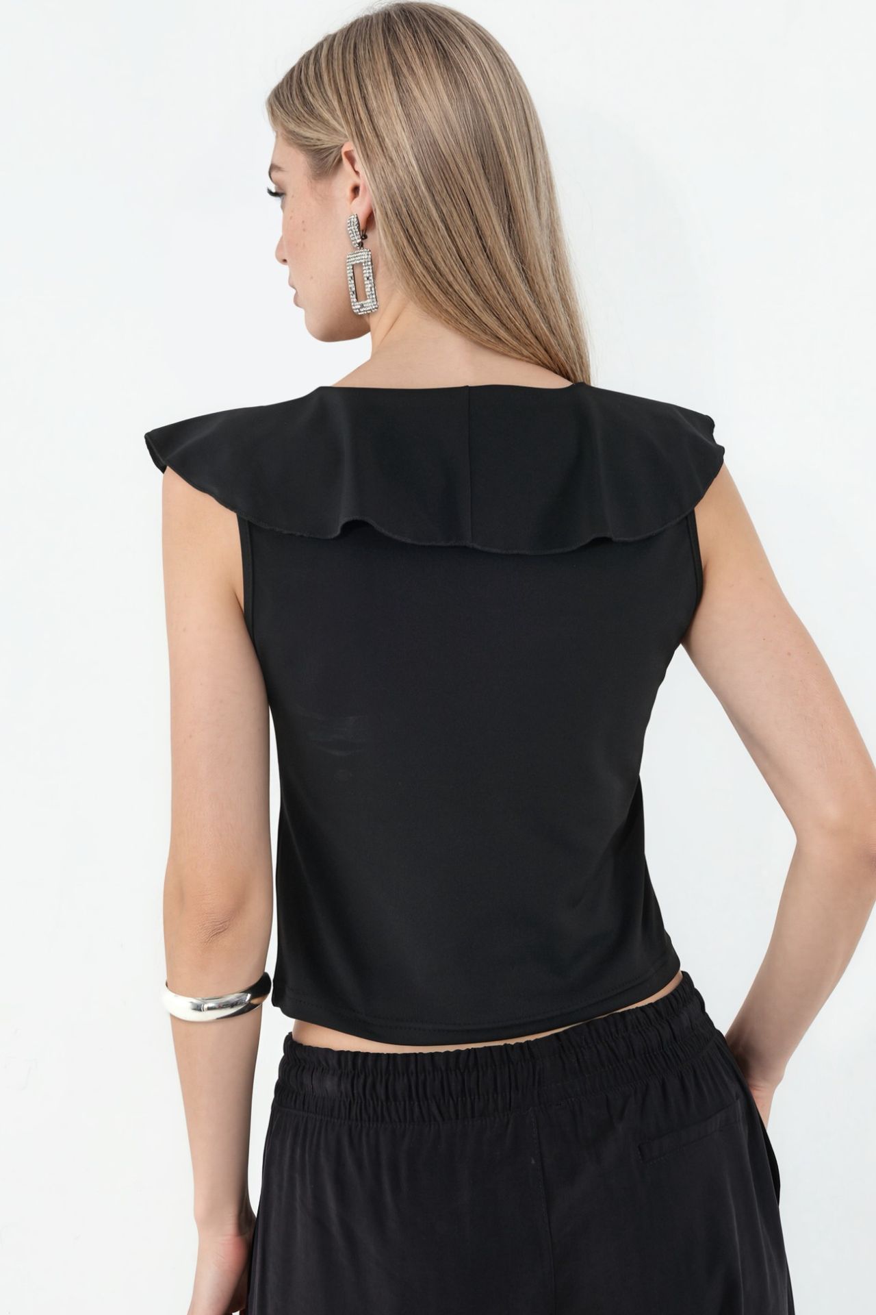 BDART Women's Solid Knit Crop Blouse With Tie Front 2
