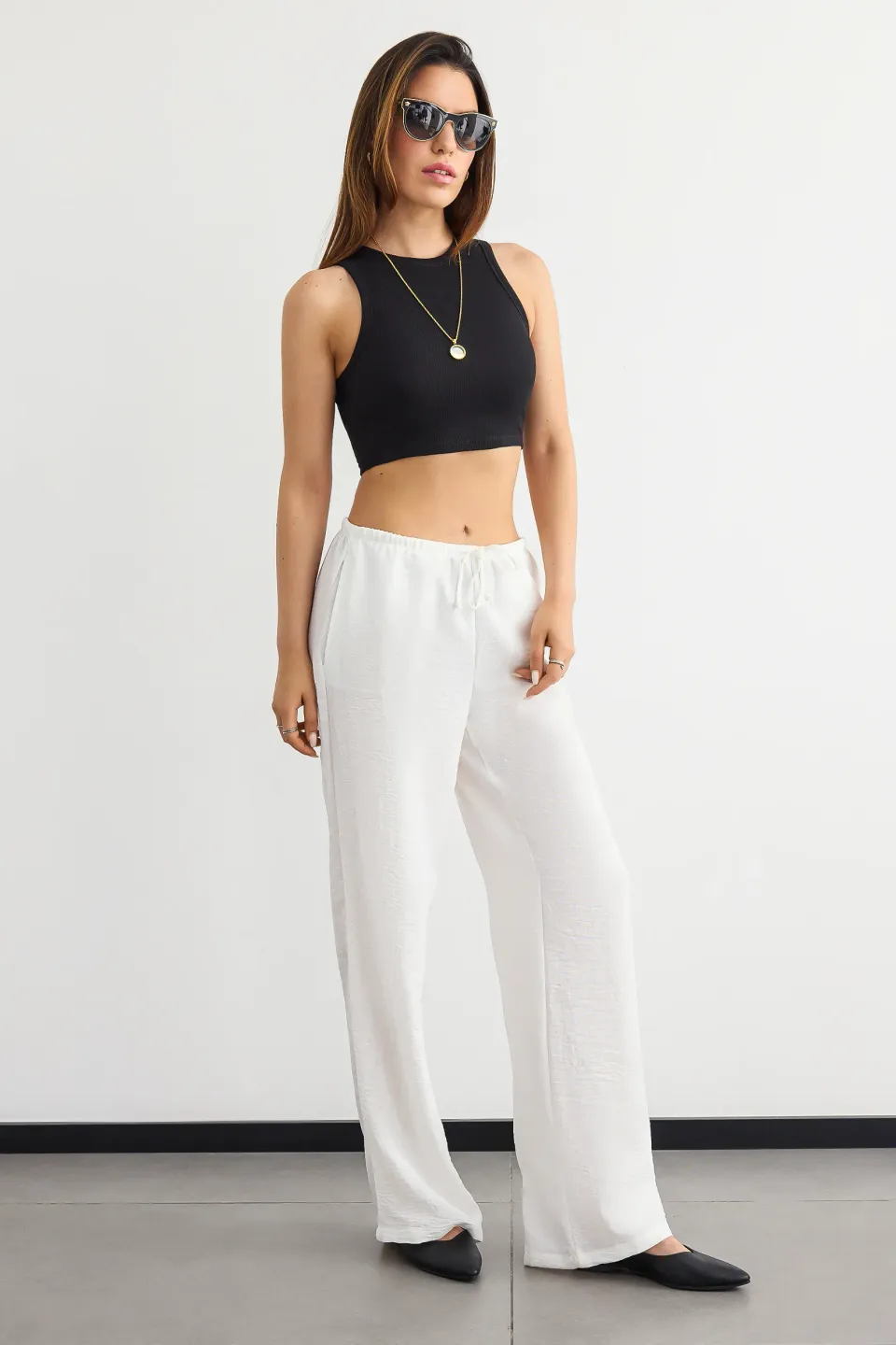 Basic Woven Crew-Neck Tank Top