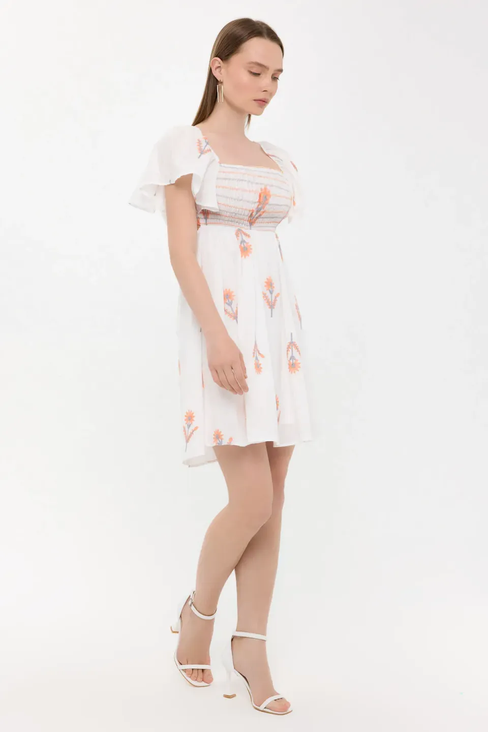 Floral Mini Dress with Bell Sleeves and Square Neck