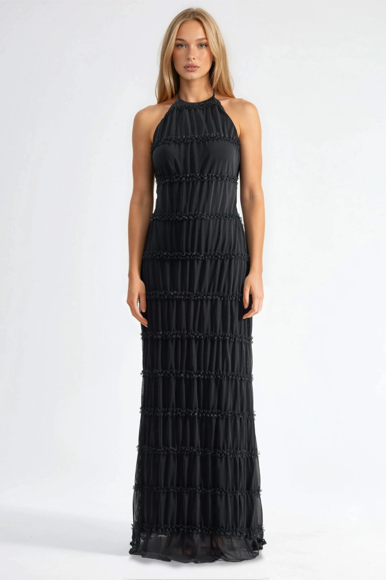 Halter Neck Textured Maxi Dress 8