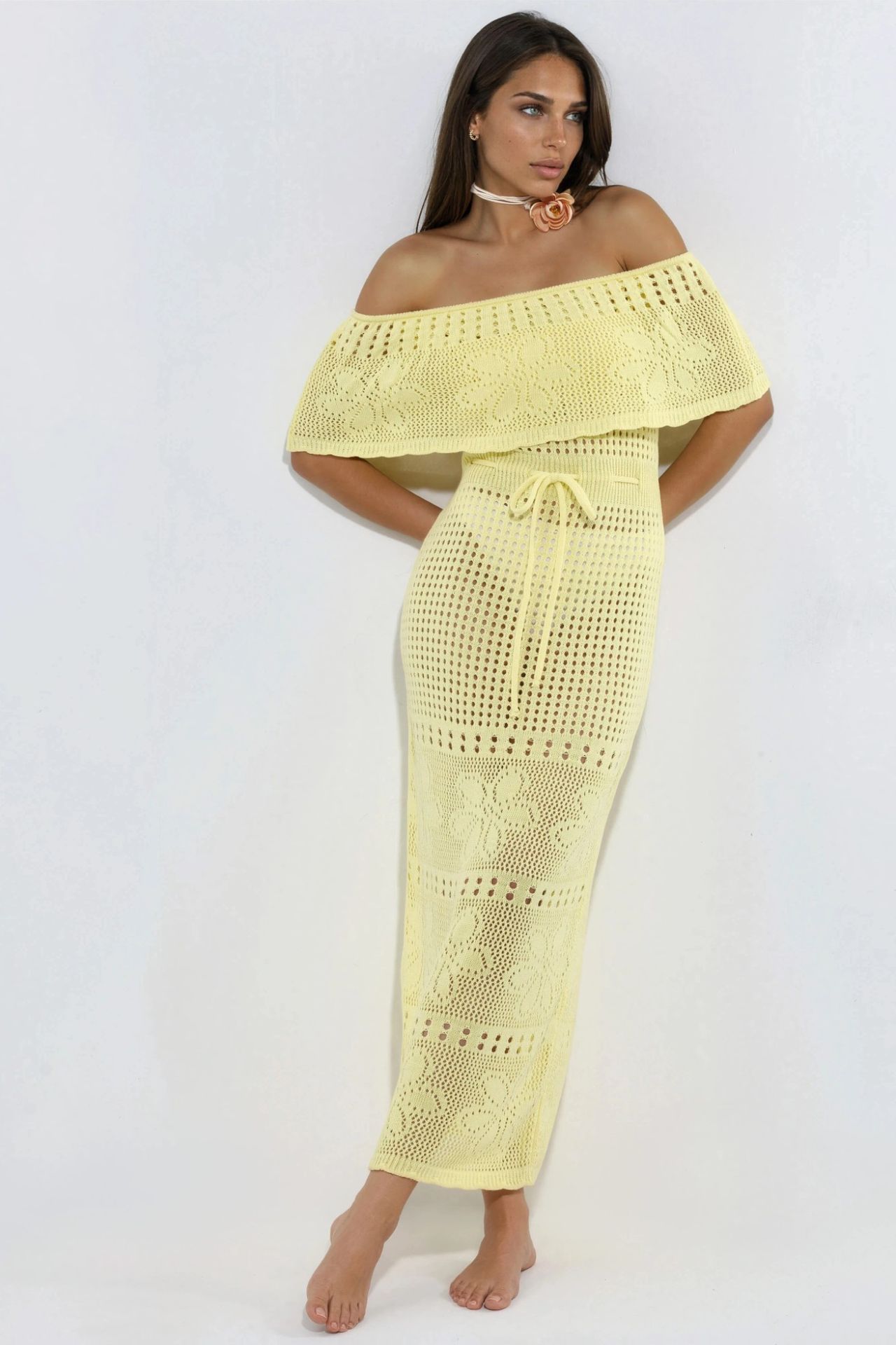 Knit Maxi Bardot Neck Beach Dress 3