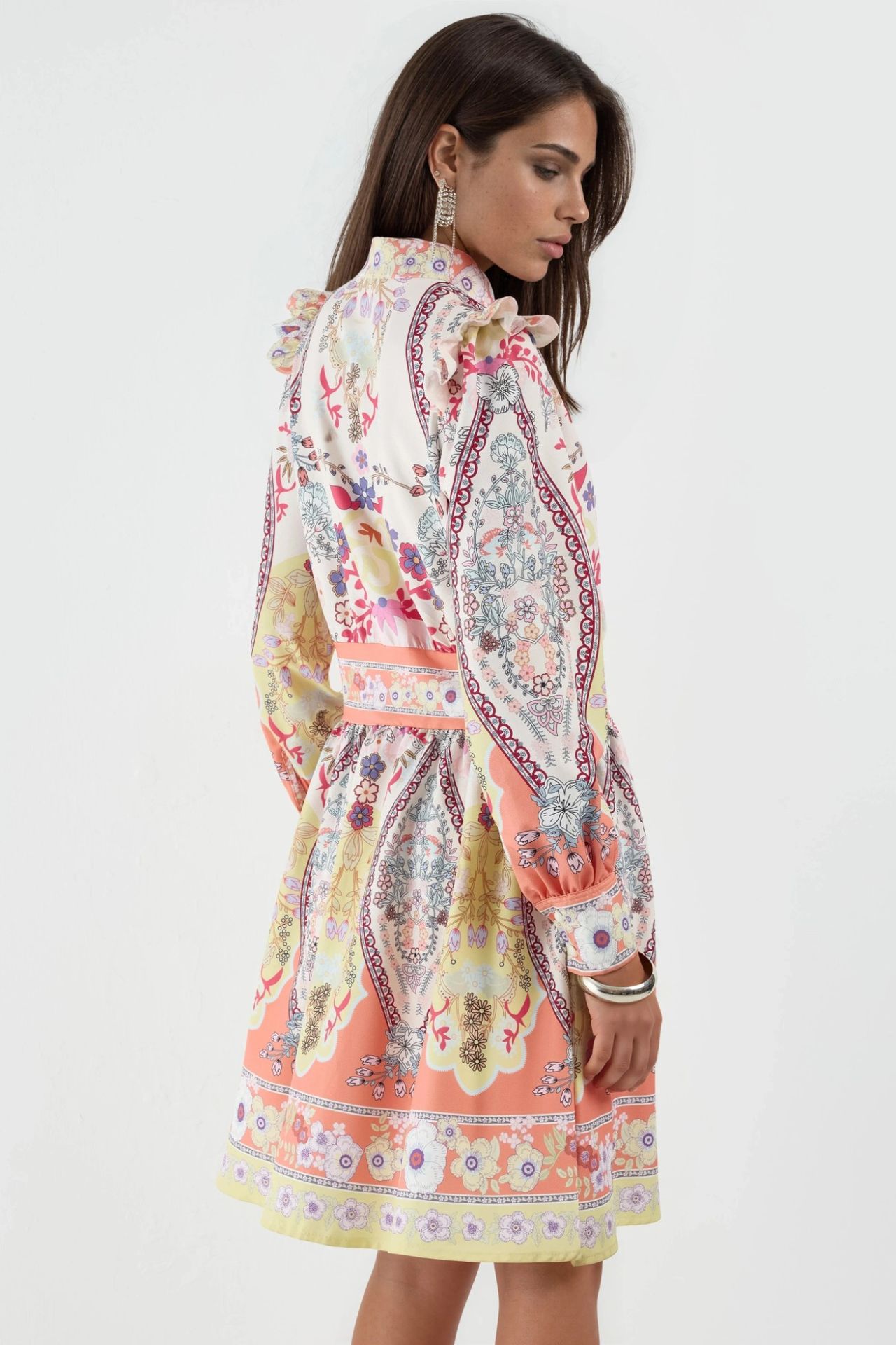 MSN Paisley V Yaka Mini Skater Elbise 4