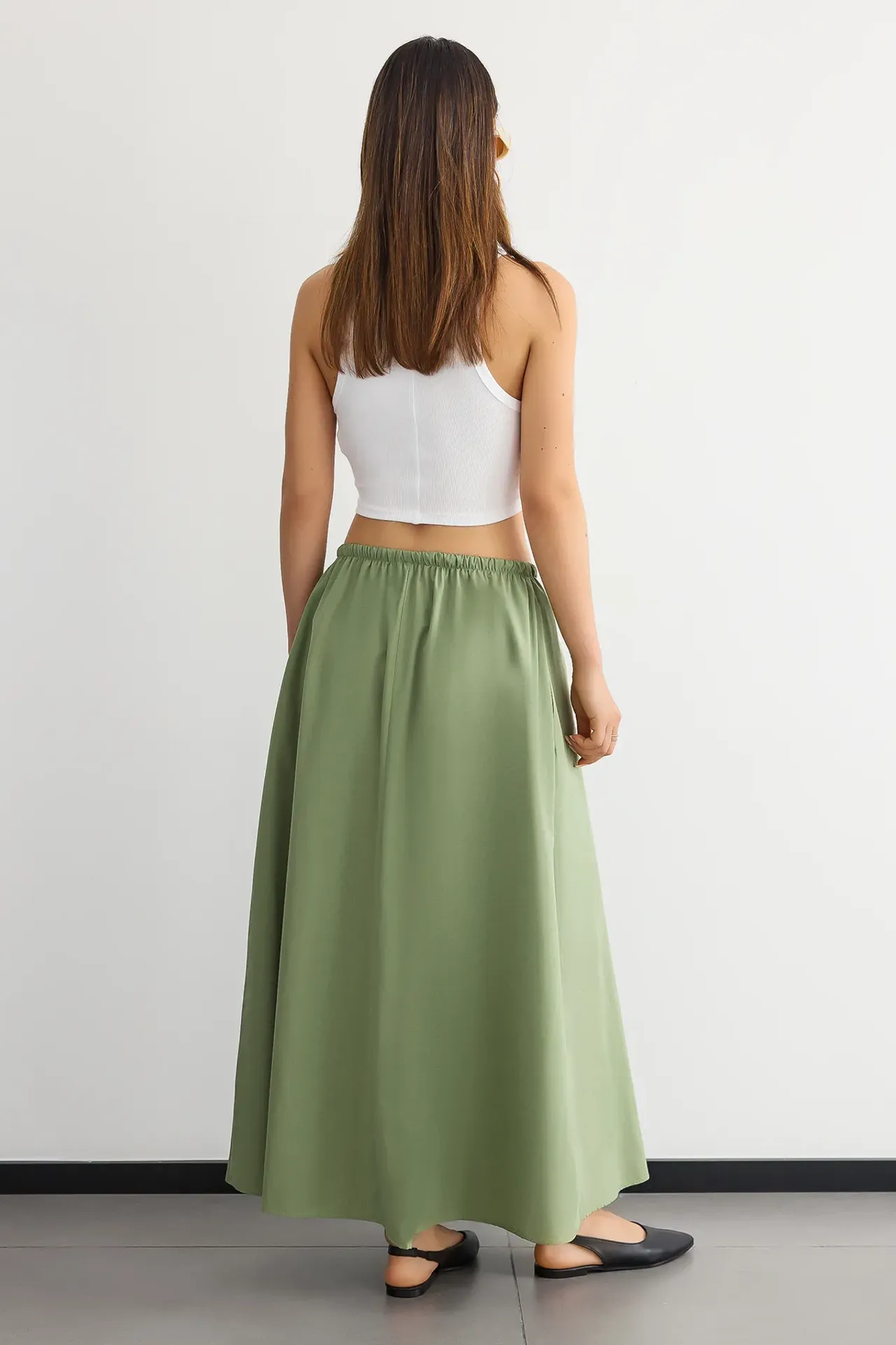 Mid-Rise Maxi Skirt with Drawstring