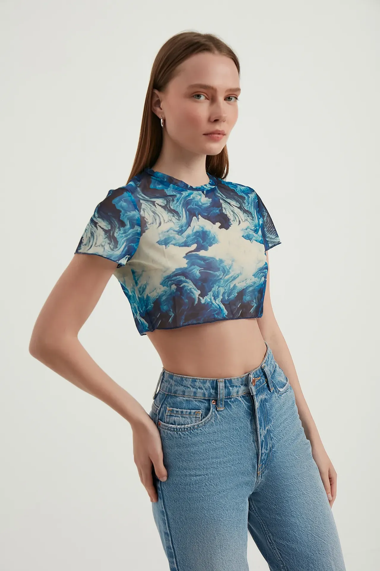 Abstract Tulle Crop Top