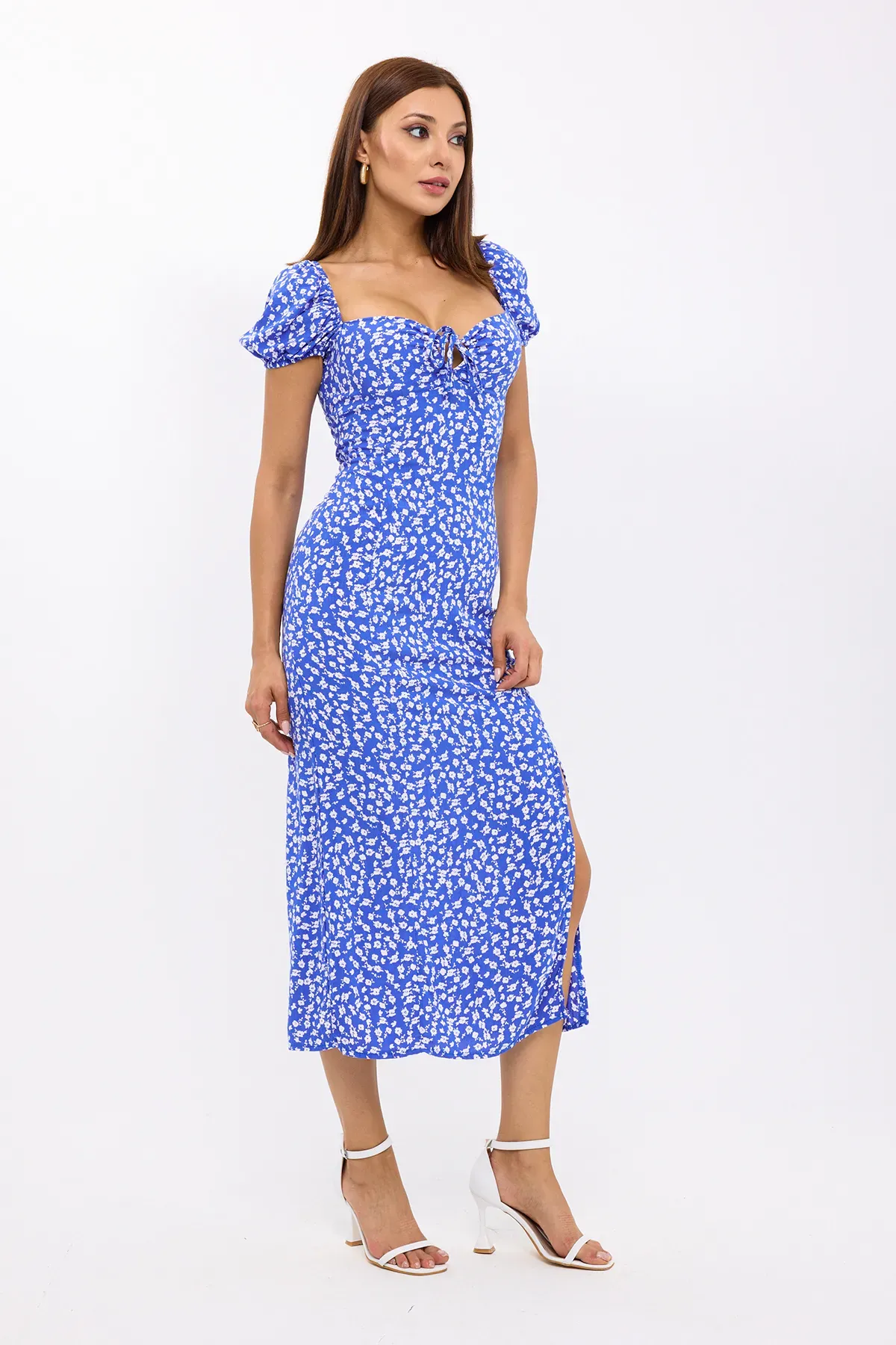 Floral Off Shoulder Side Slit Midi Dress 3