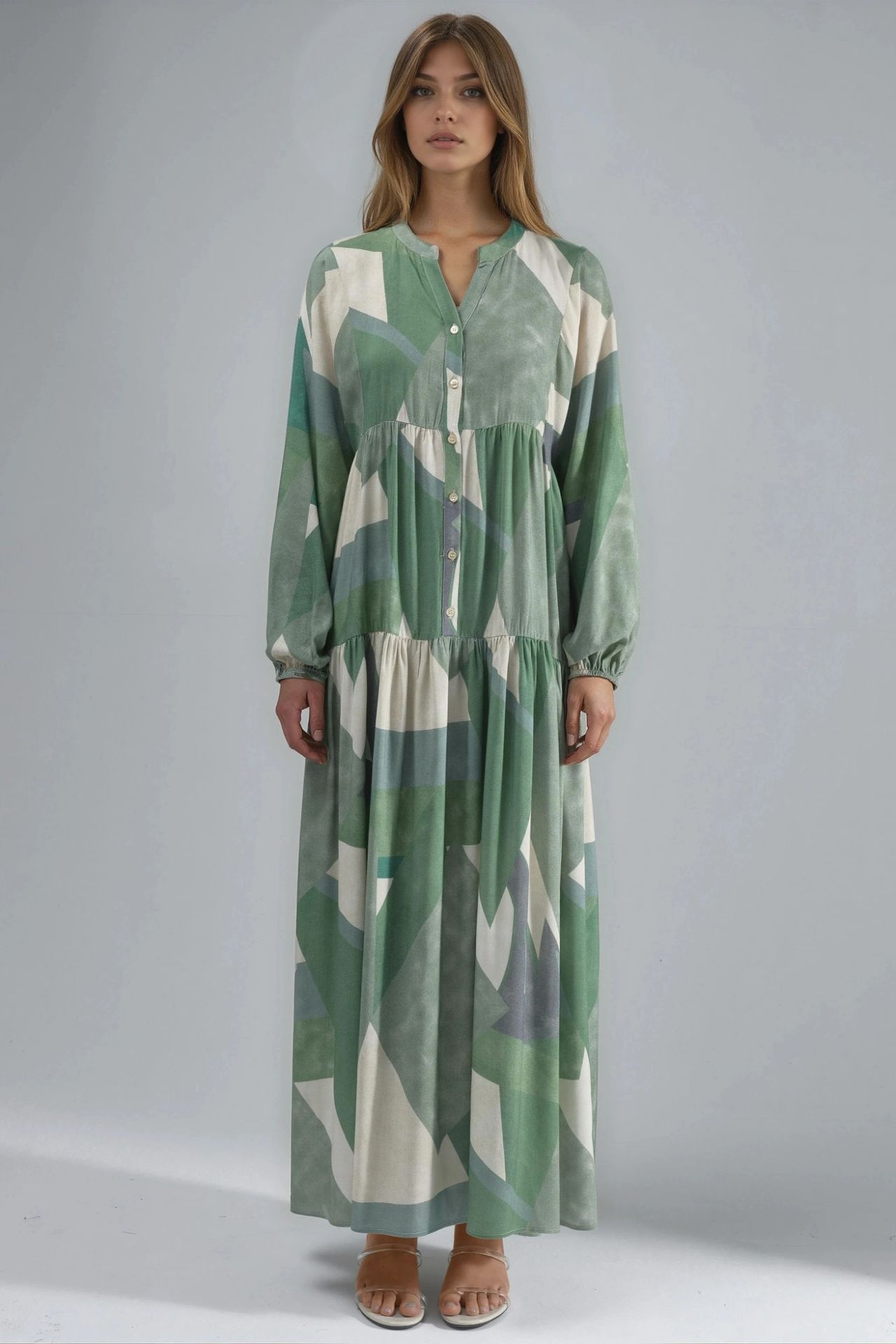 Printed Long Sleeve Viscose Maxi Dress  7