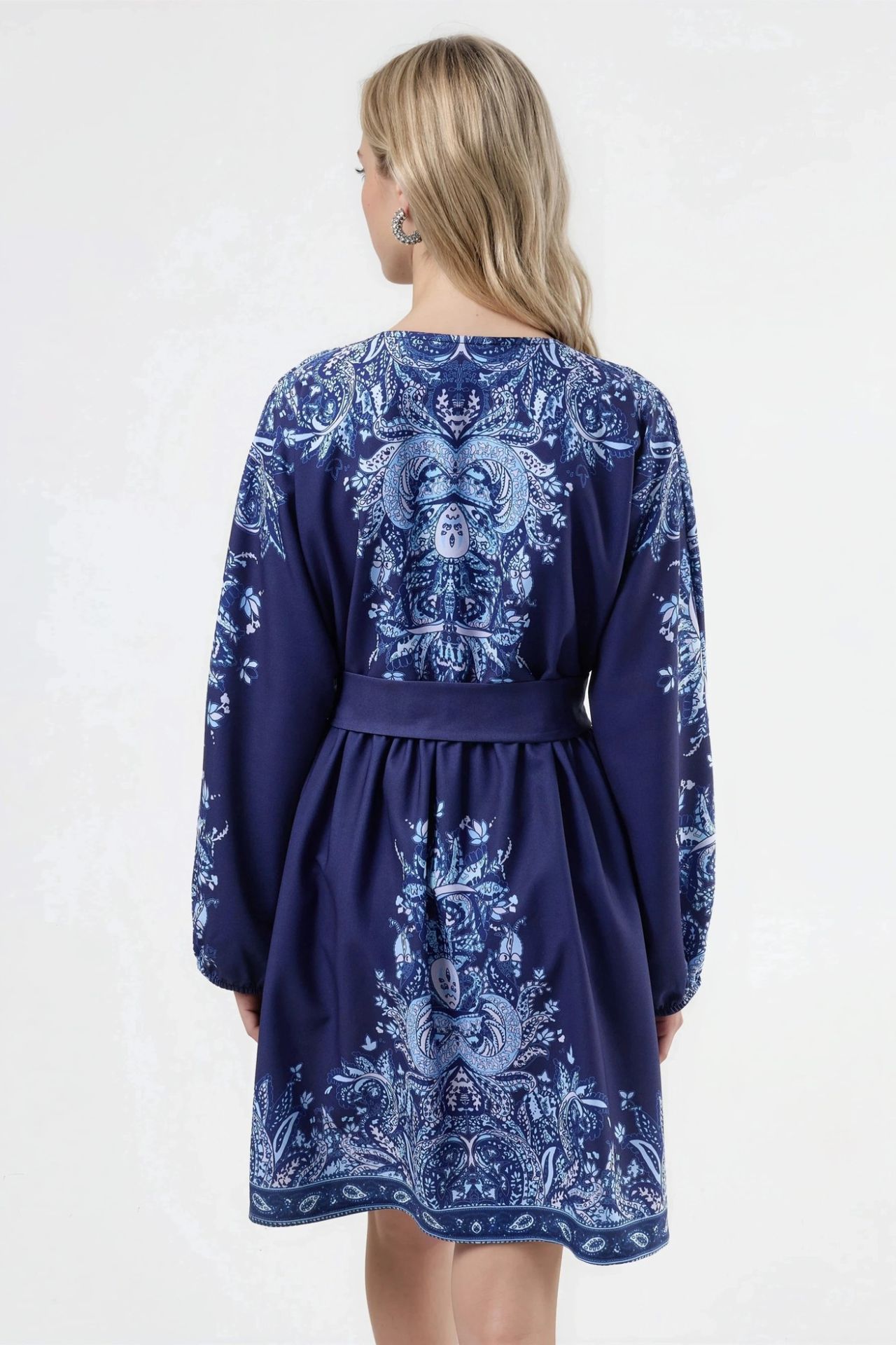 MSN Belted Mini Dress with V-Neck in Paisley 3