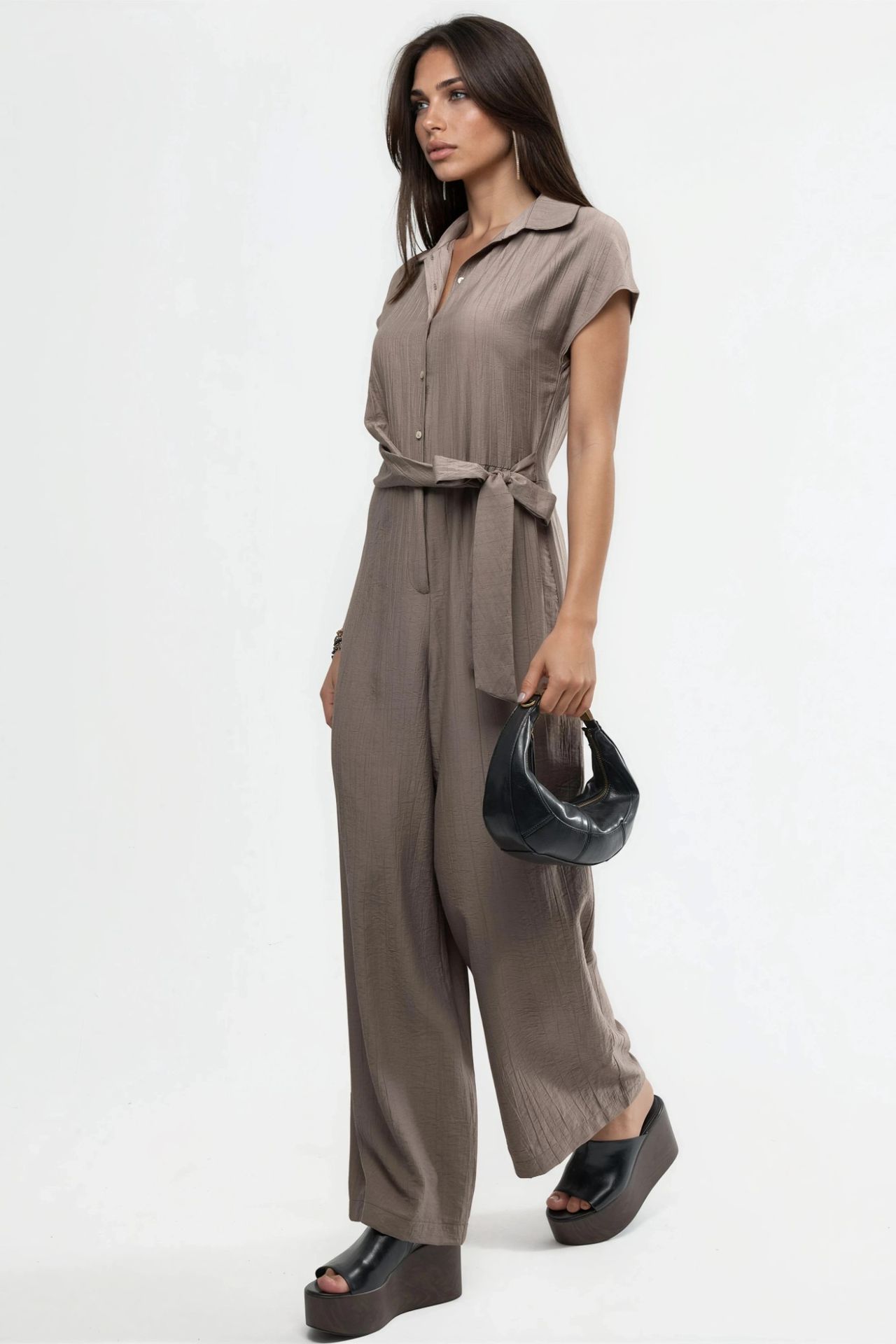 BUSEM Wide Leg Buttoned Shirt Collar Jumpsuit 4