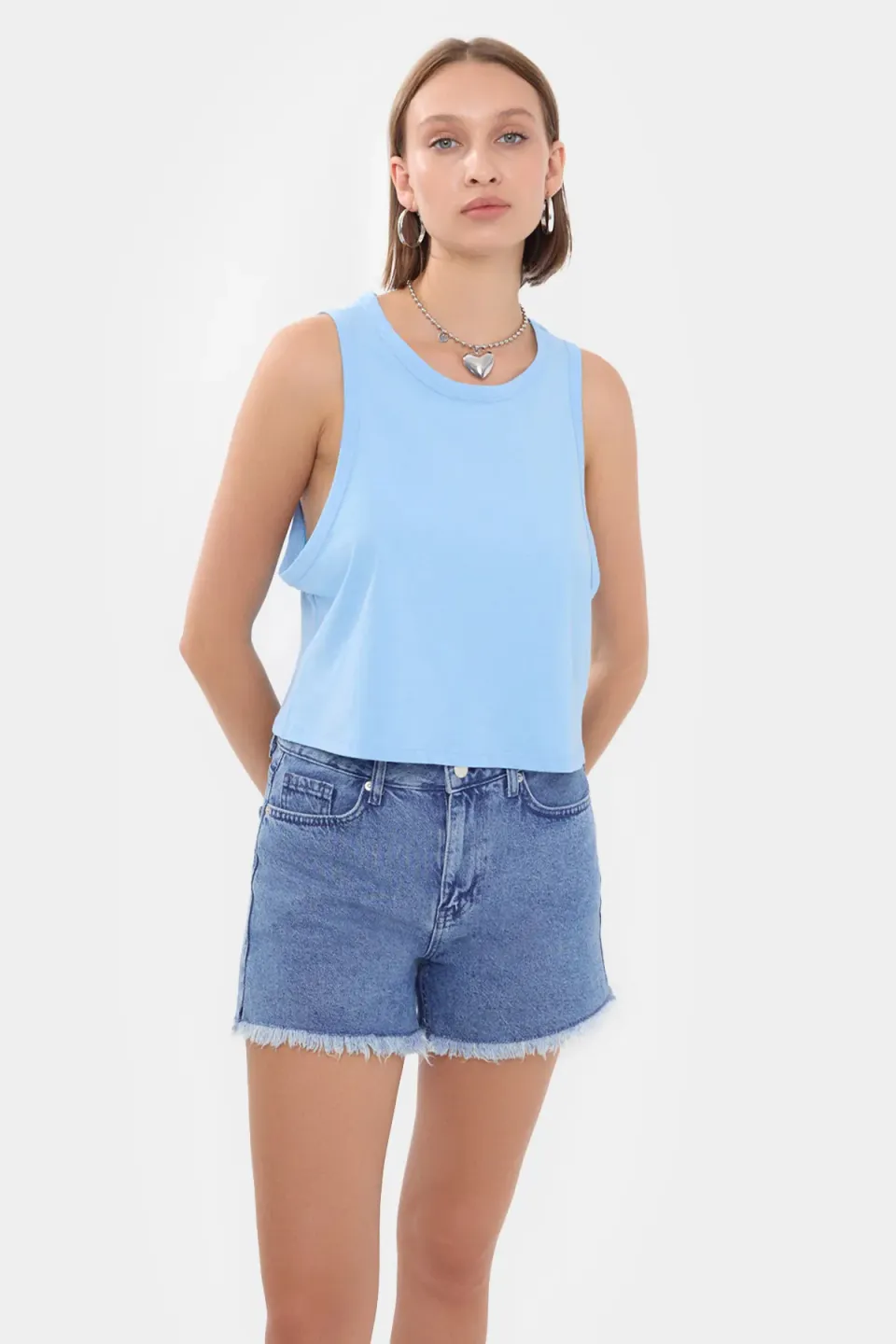 Sleeveless Round Neck Solid Crop Top