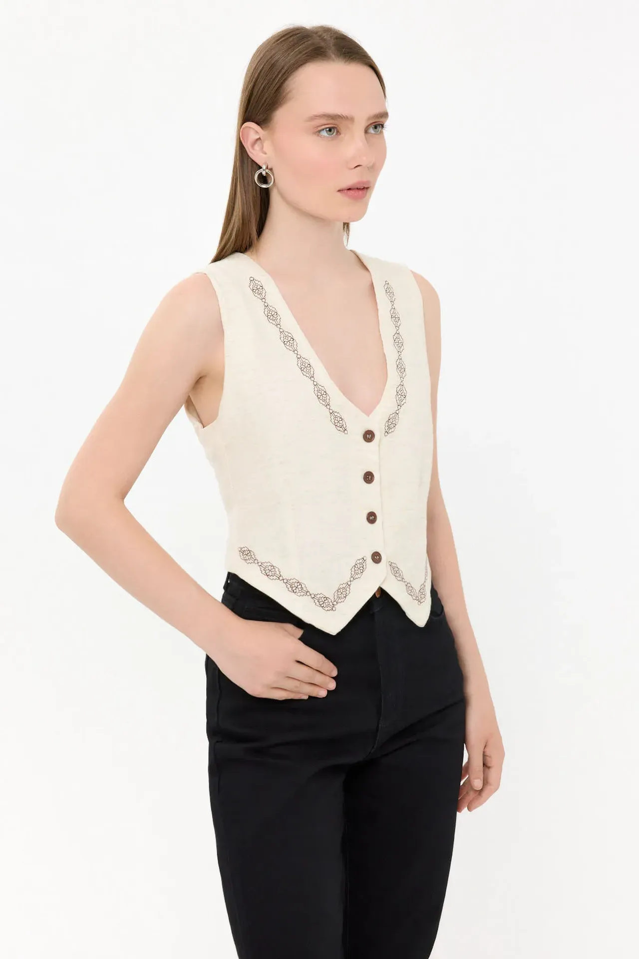 Abstract Print Sleeveless V-Neck Waistcoat