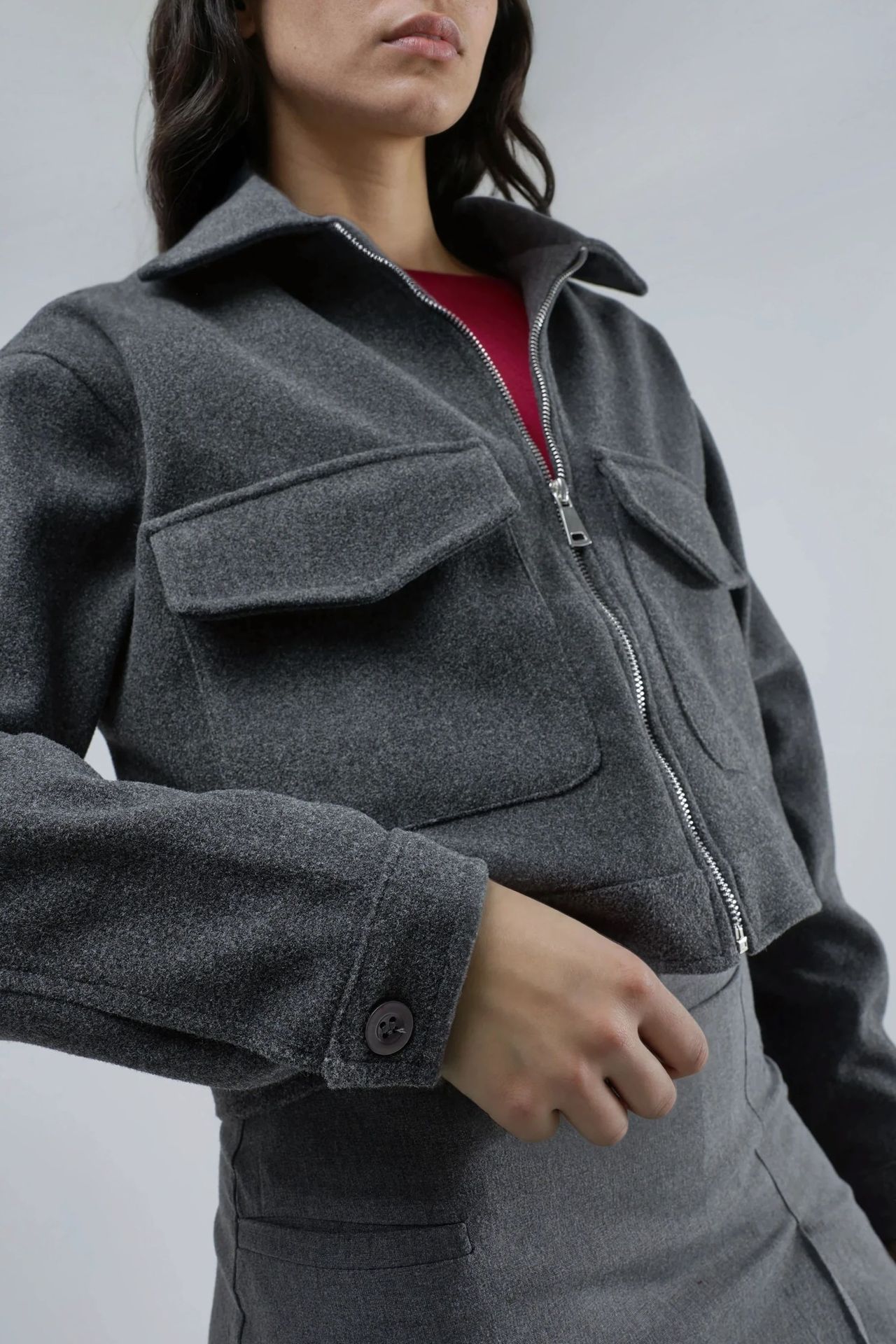 BUSEM Crop Gabardine Jacket with Zipper and Pocket 8