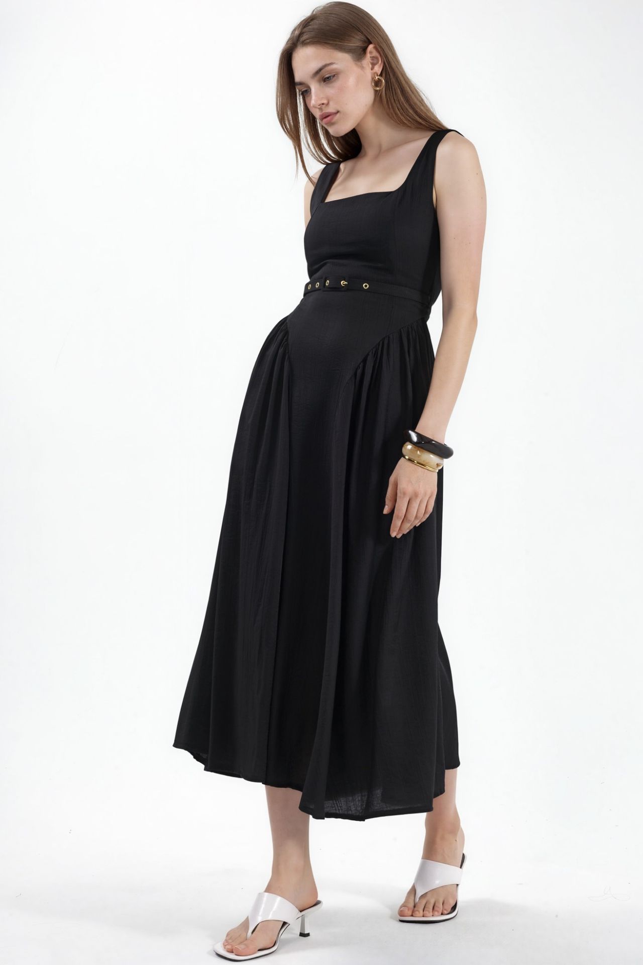 BUSEM Square Collar Belted Midi Dress 5