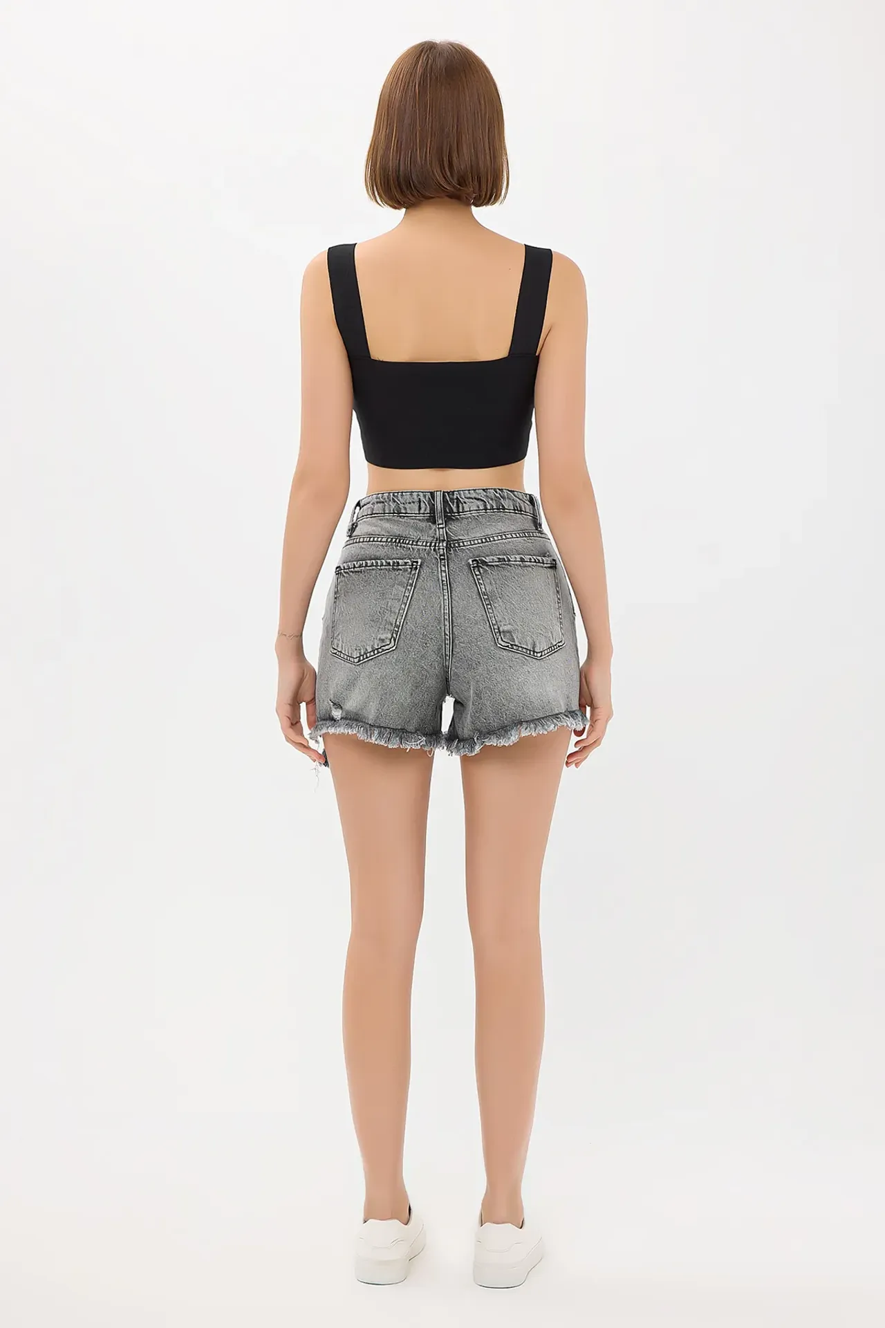 High-Waist Ripped Denim Mini Shorts