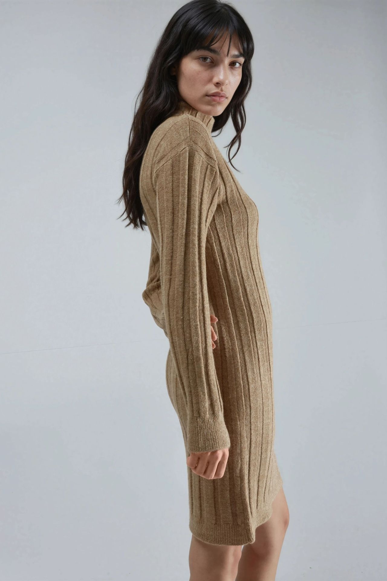 MY FASHION Ribbed Turtleneck Mini Knit Dress 5