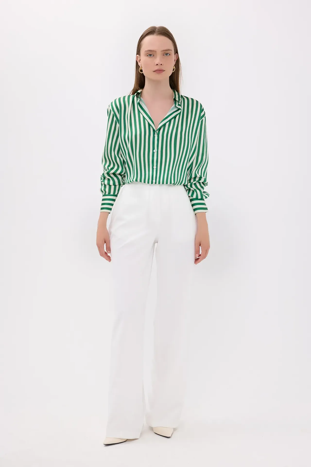 Striped Long Sleeve Satin Shirt