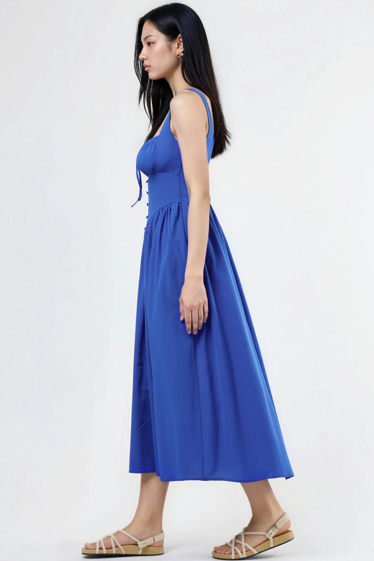 BUSEM Midi Dress with Square Collar and Button Detail 3