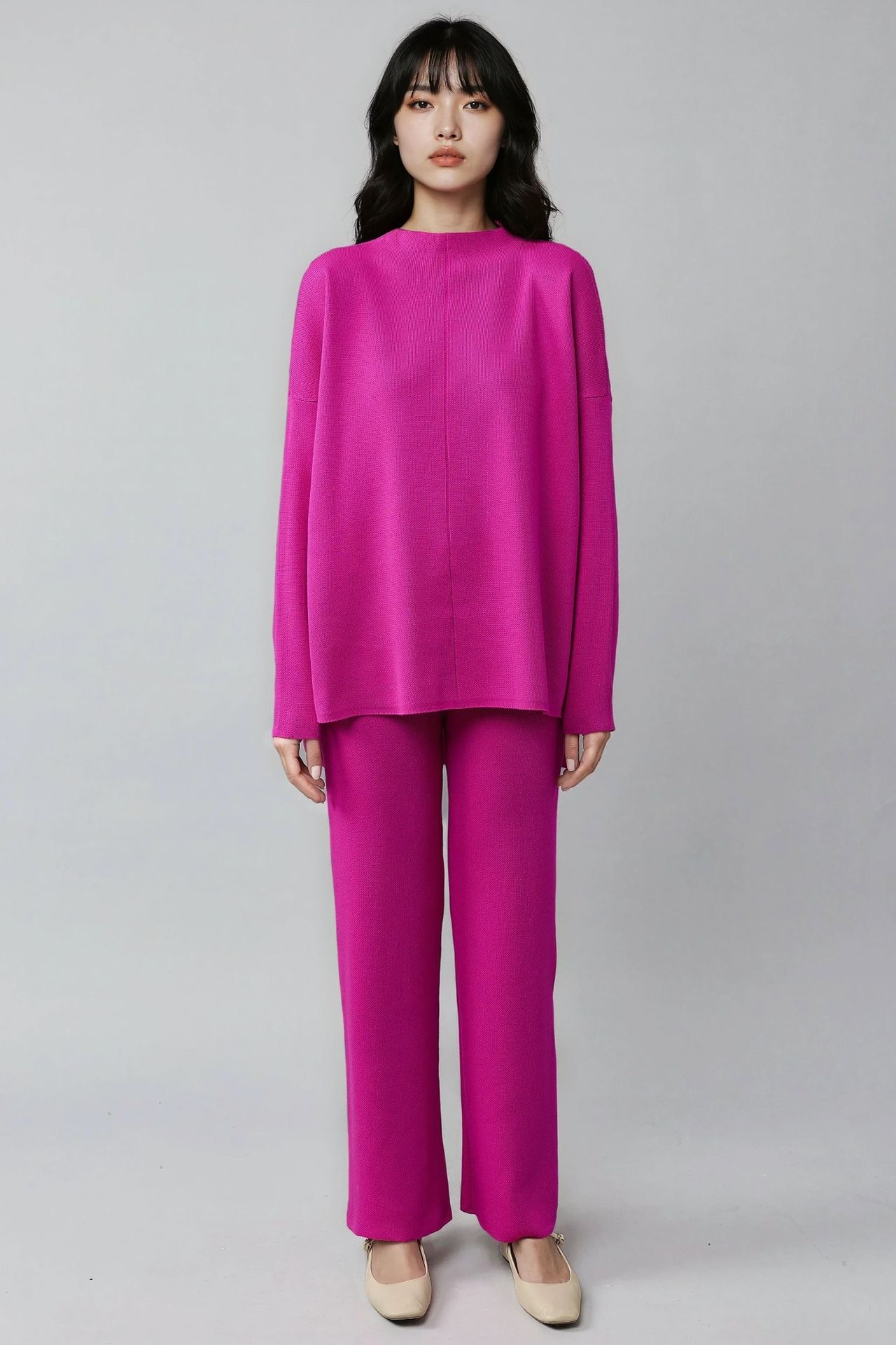 MY FASHION Ribbed Knit Co-Ord Set with Basic Sweater & Pants 5
