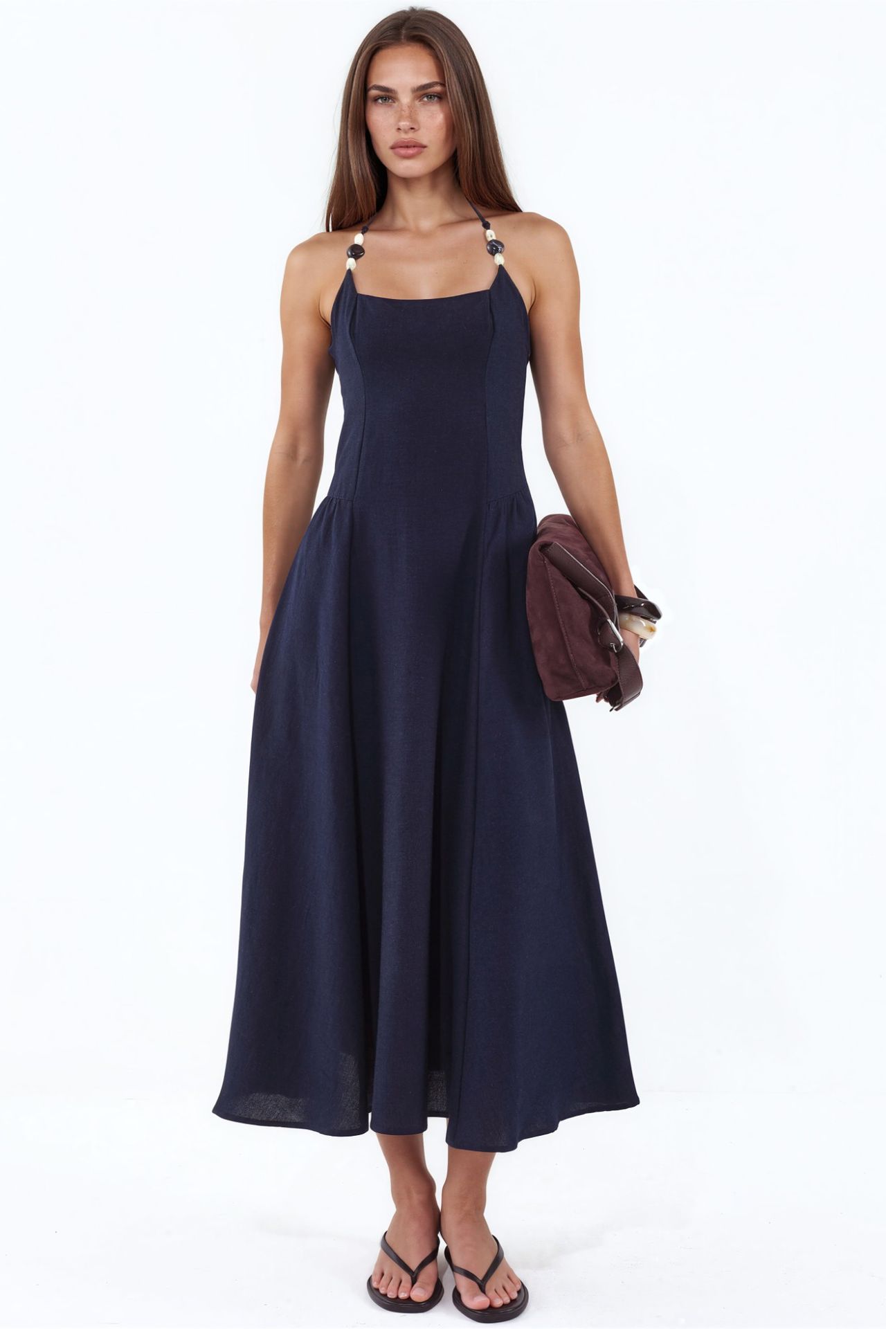Halter Neck Beaded Detail Midi Dress