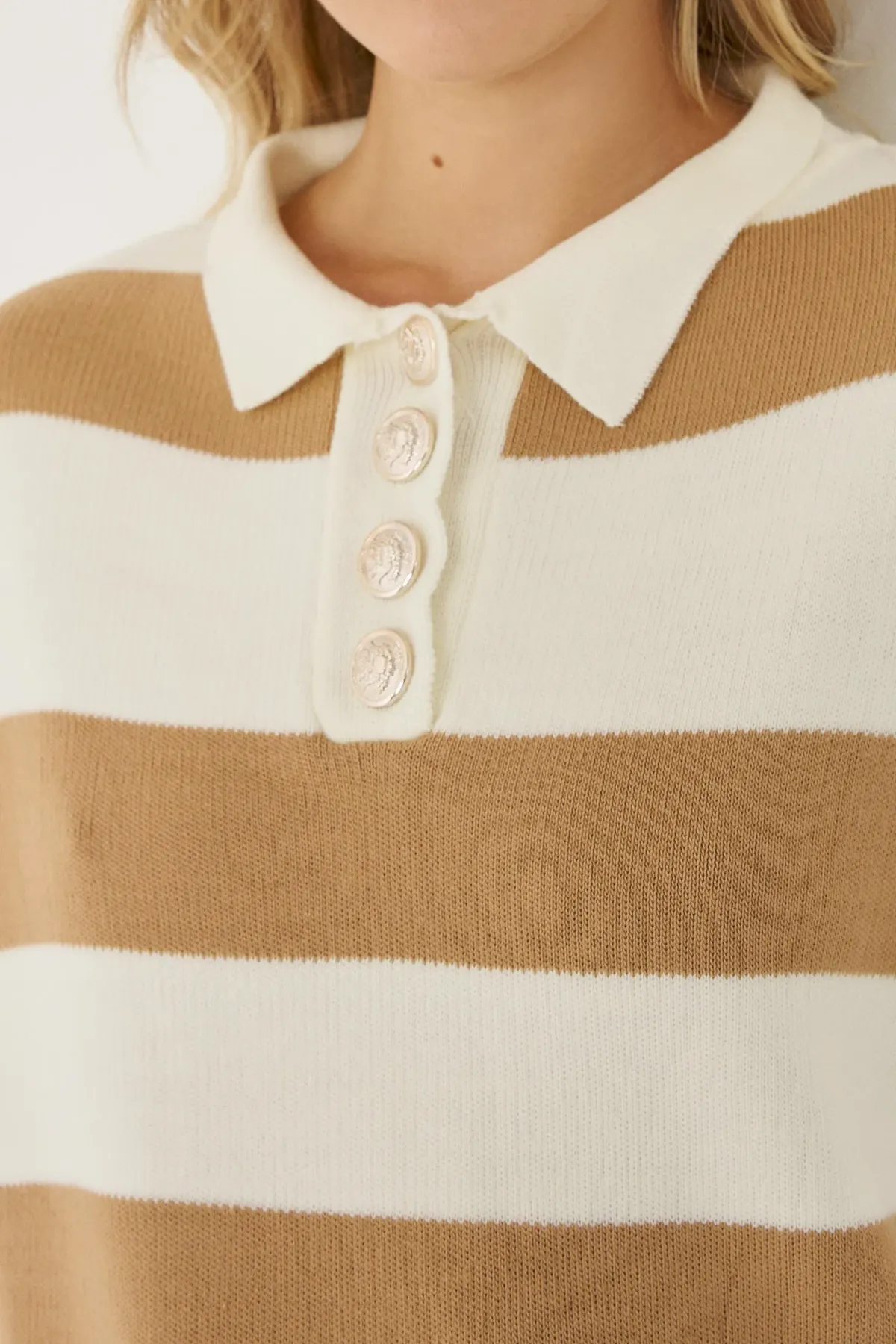 Striped Knitwear Sweater with Button Collar 5