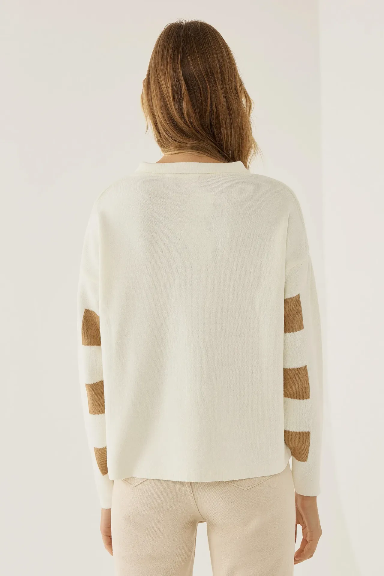 Striped Knitwear Sweater with Button Collar