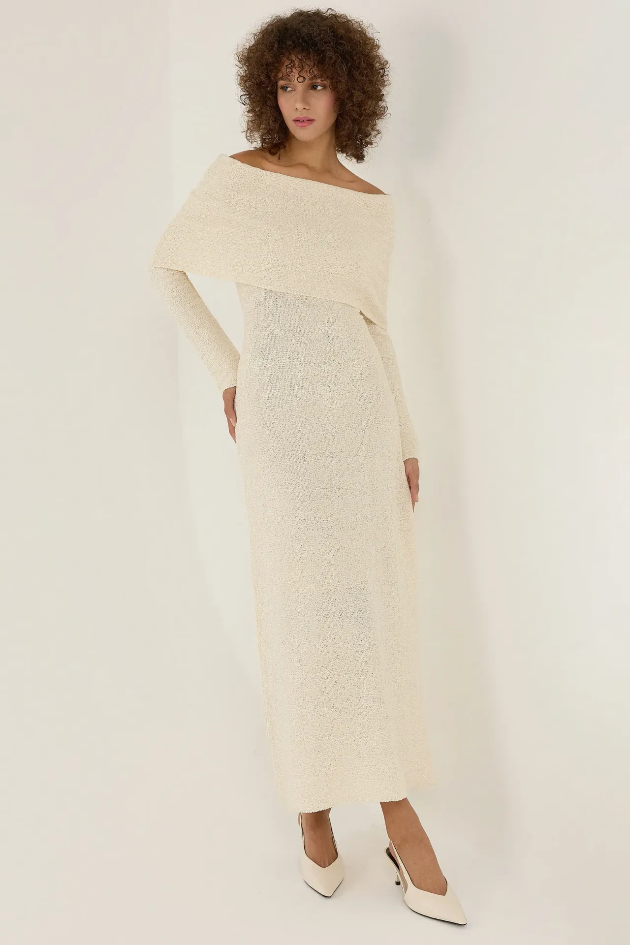 Off Shoulder Textured Maxi Dress