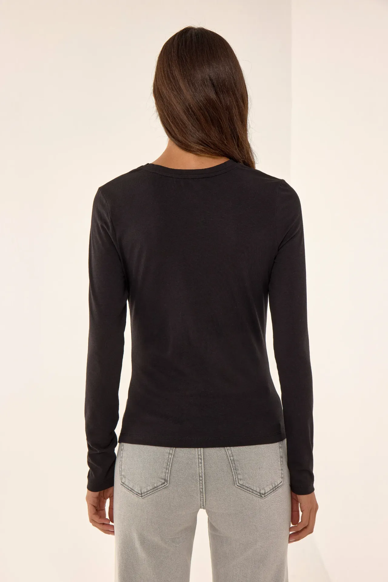 Asymmetric Long Sleeve Crew Neck Top