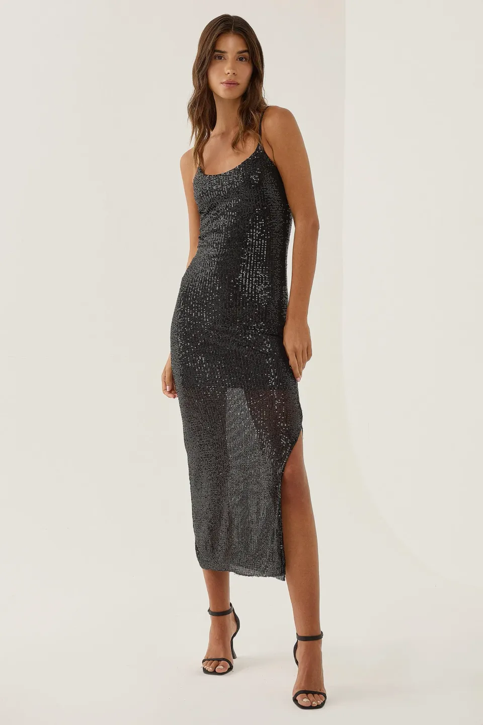 Sequinned Midi Dress with Slit