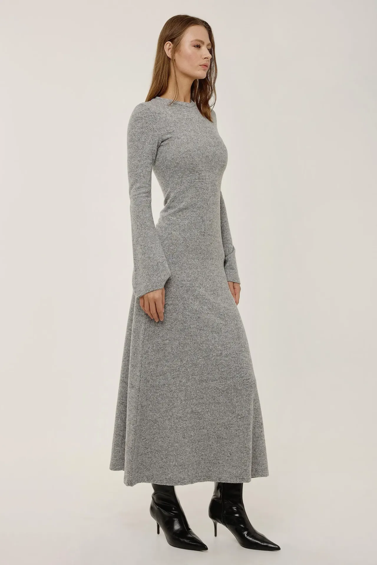 Textured Maxi Dress with Crew Neck