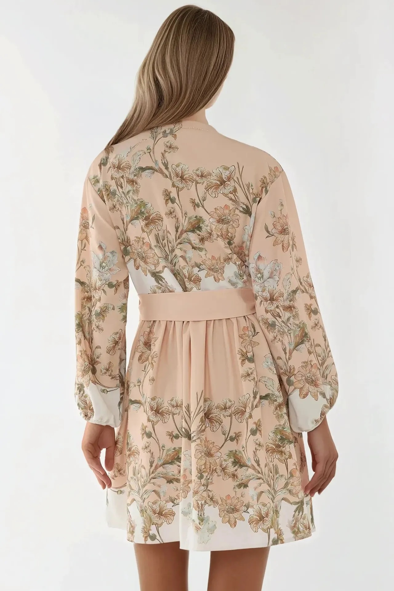 Printed V-Neck Mini Dress with Belt