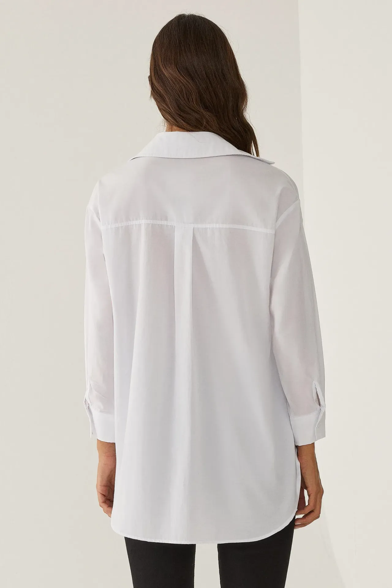 Side Tie Up Long Sleeve Poplin Shirt with Pocket