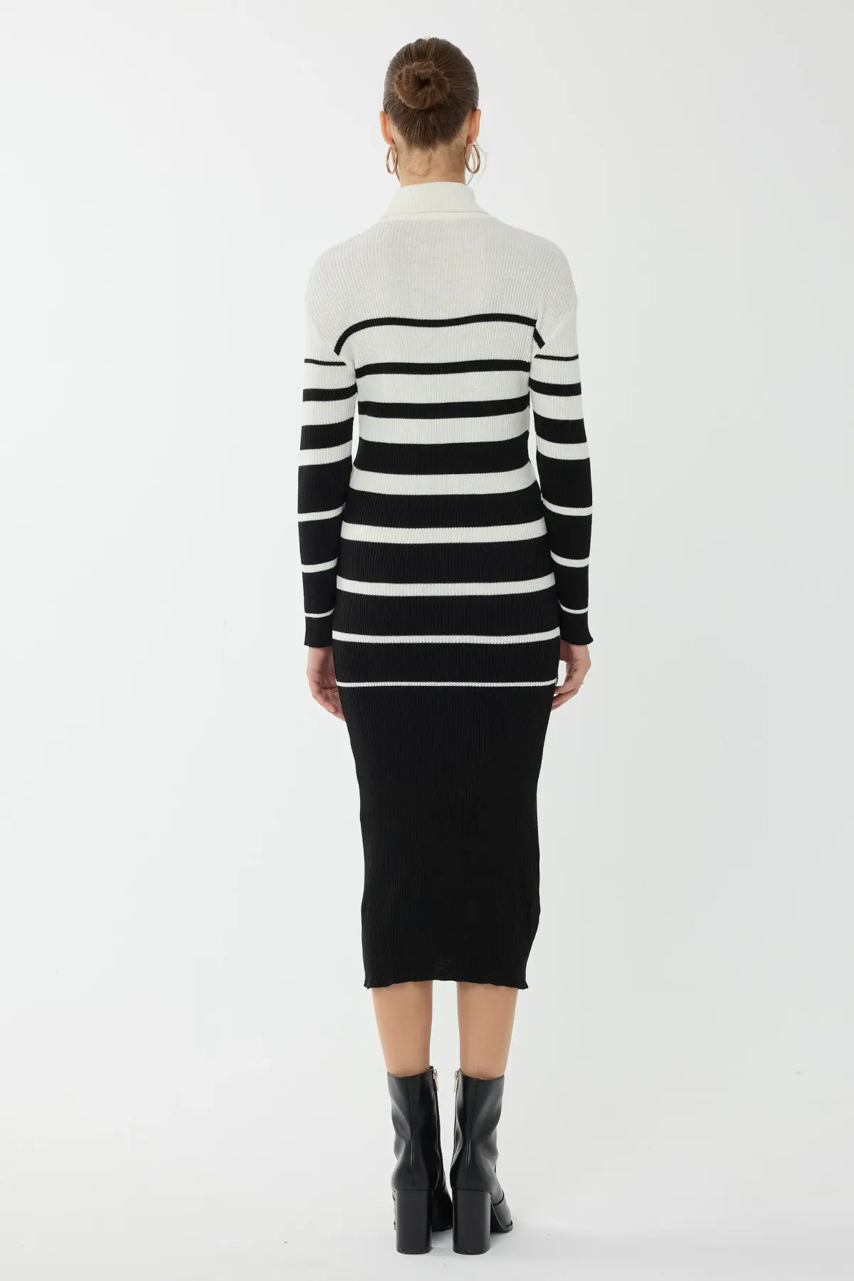 Striped Turtleneck Bodycon Midi Dress 5