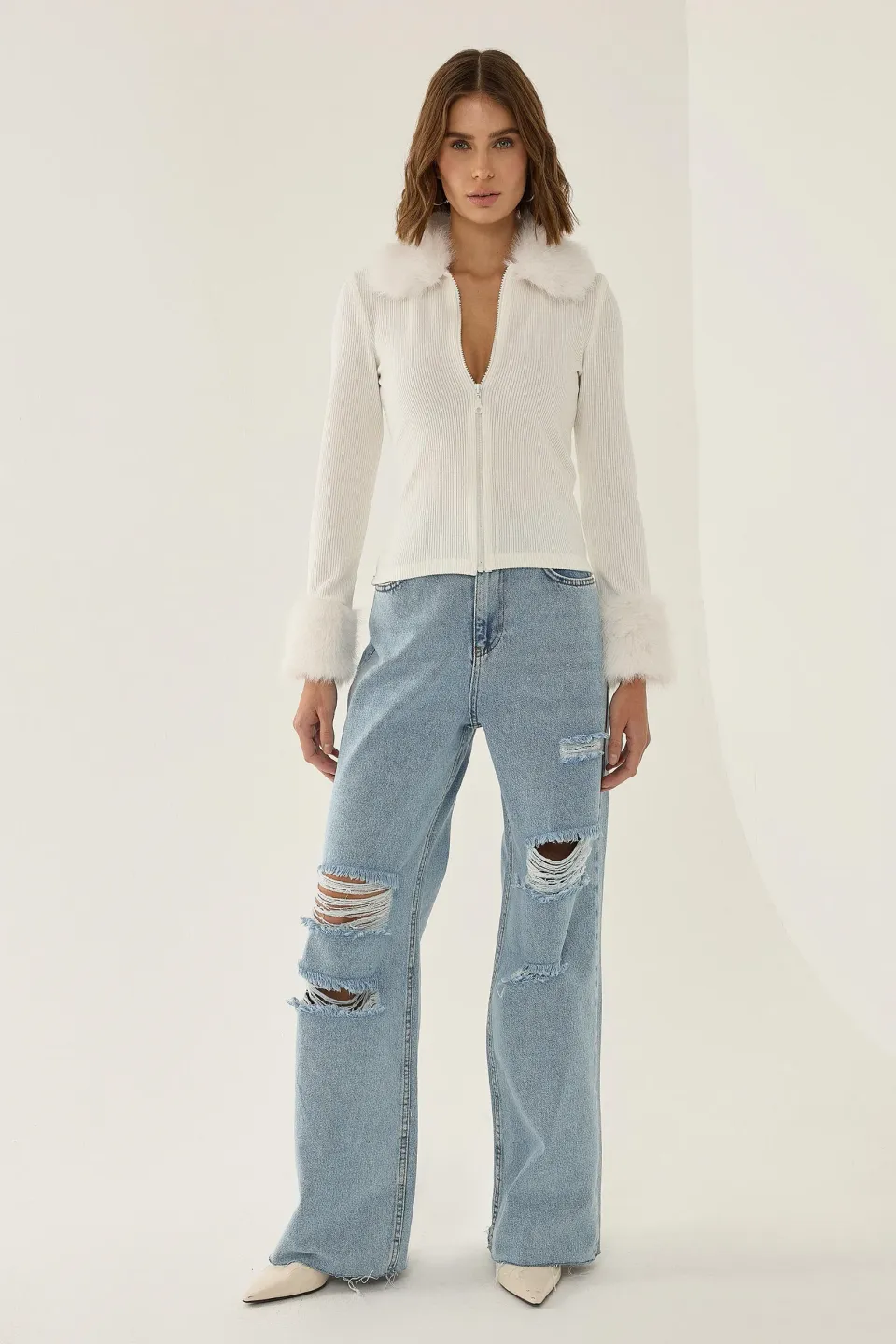 Fur Collar Knitted Cardigan