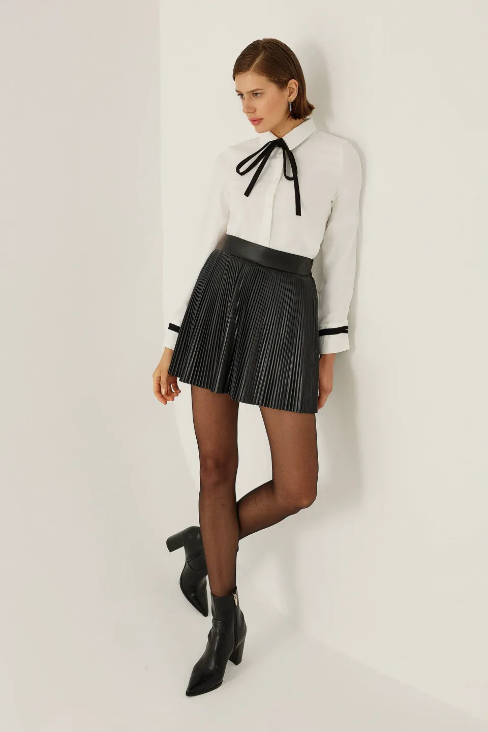 High Waist A-Line Mini Skirt in Faux Leather